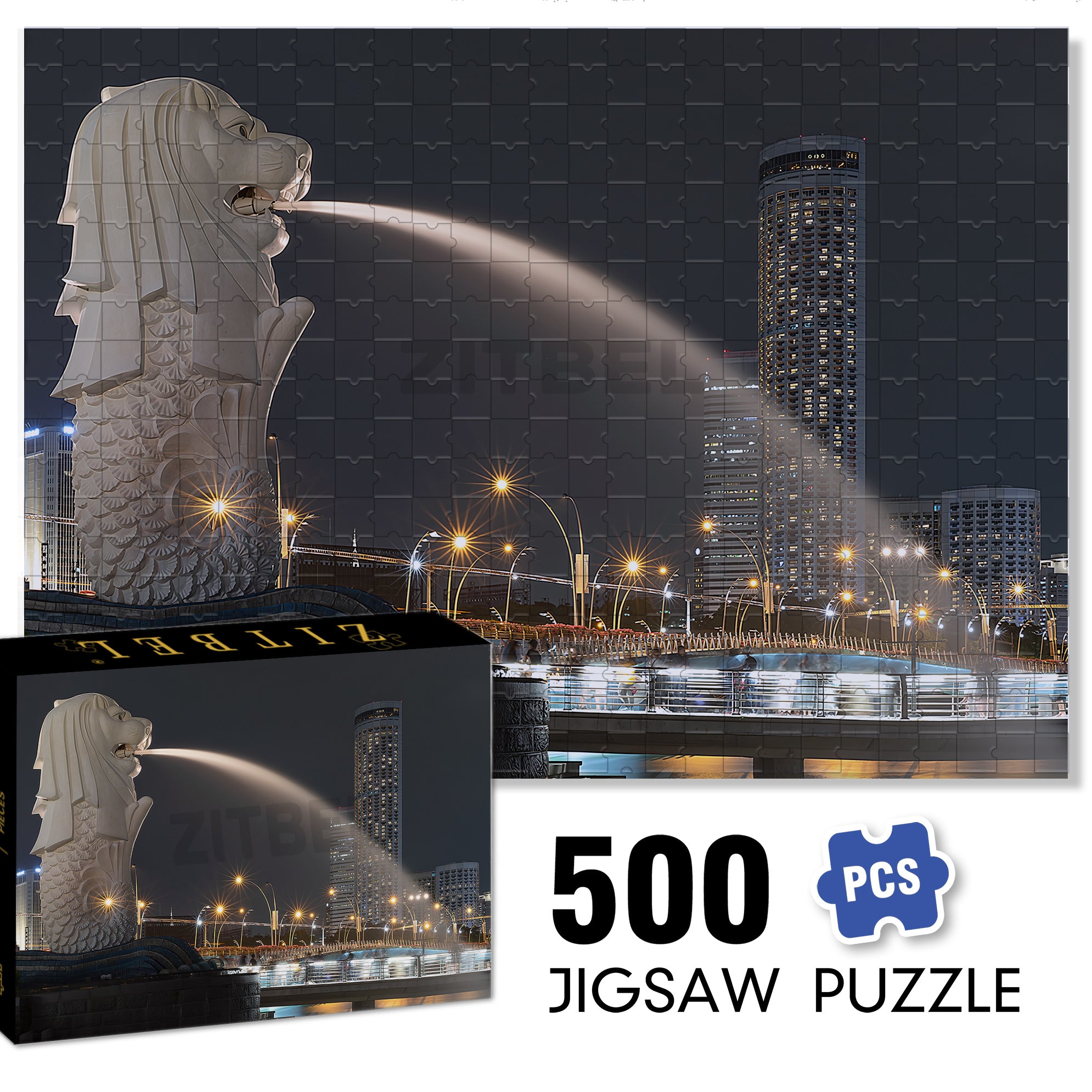 Singapore Merlion 500pcs/1000pcs Jigsaw Puzzle, Scratch-Resistant, Interactive Family Game & Brain-Boosting DIY Decor, Perfect for Halloween, Christmas & New Year Gifts, Family Puzzle Game