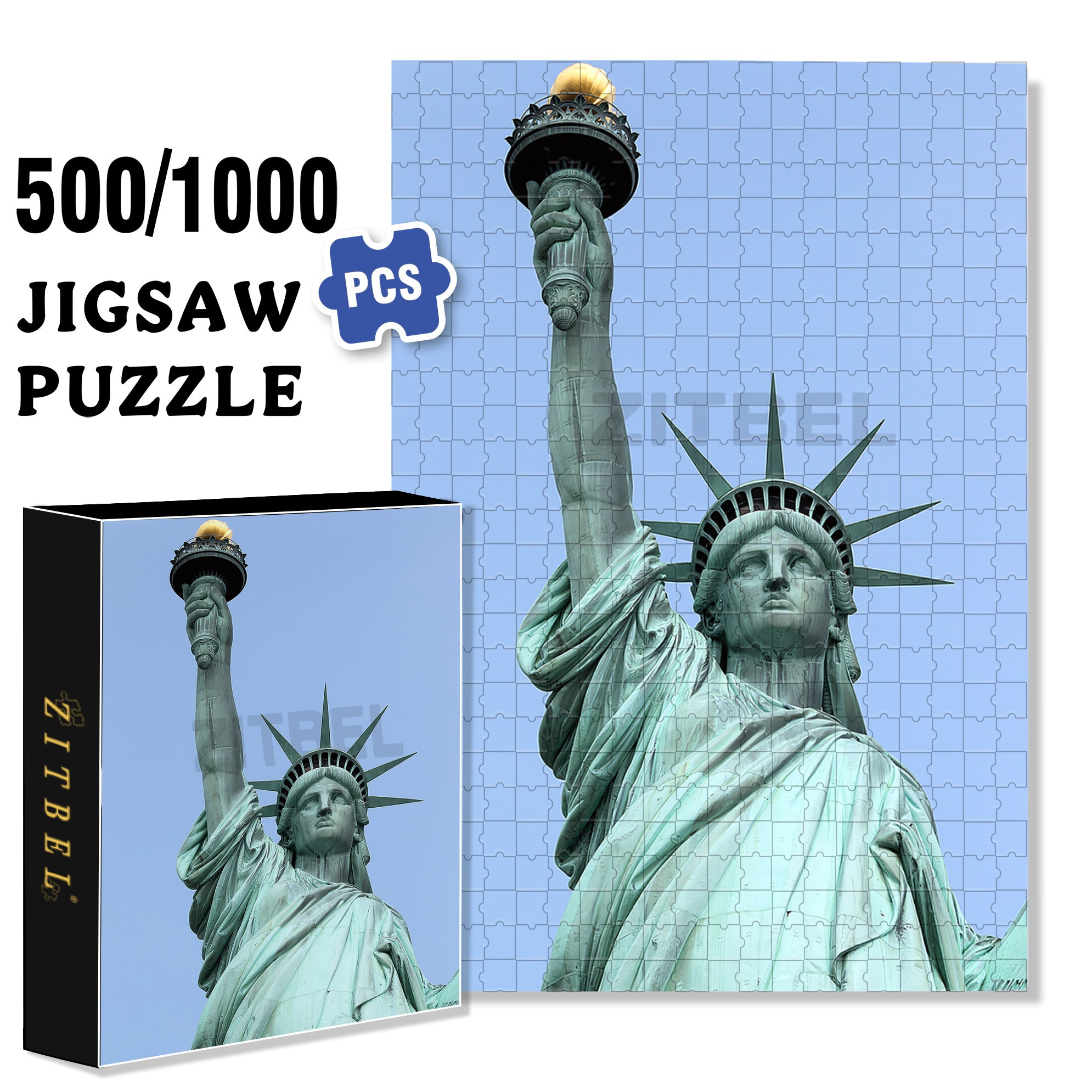 Statue Of Liberty£¬NY 500pcs/1000pcs Jigsaw Puzzle, Scratch-Resistant, Interactive Family Game & Brain-Boosting DIY Decor, Perfect for Halloween, Christmas & New Year Gifts, Family Puzzle Game