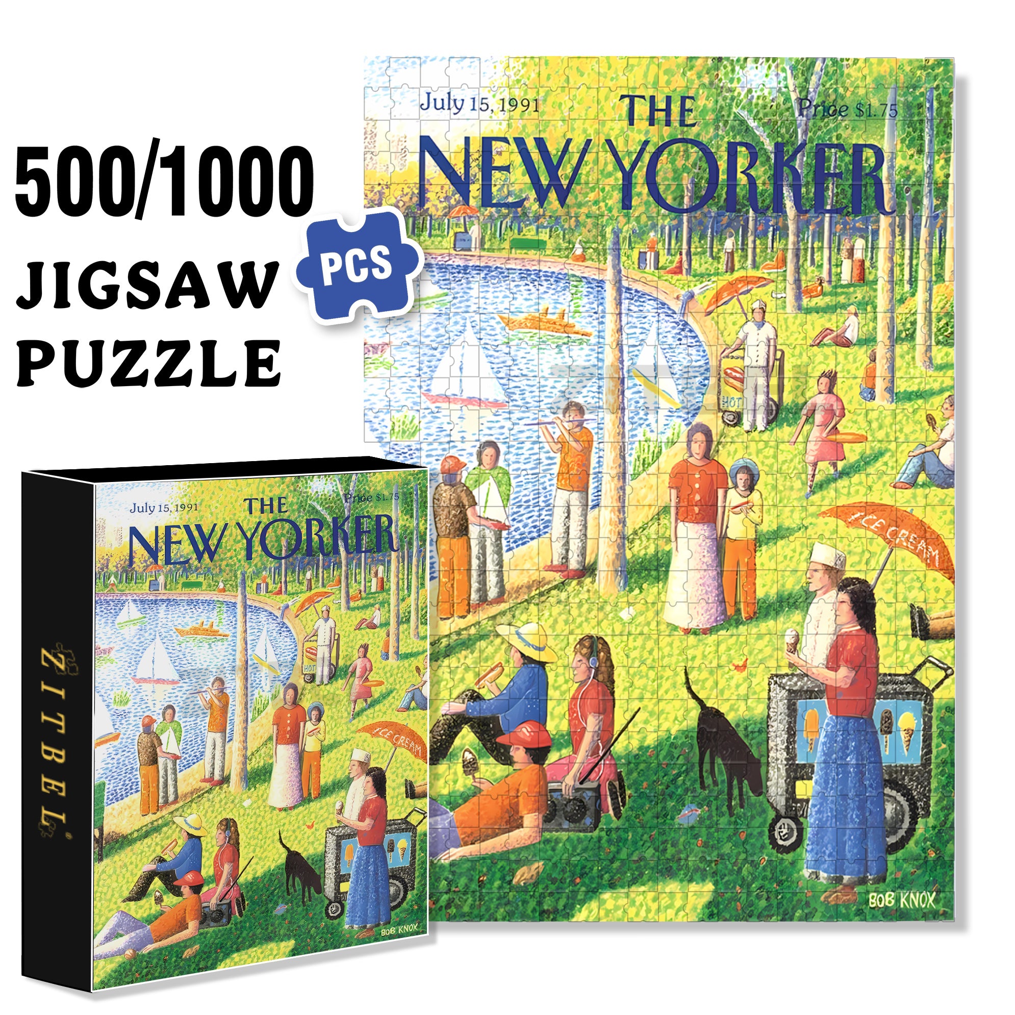 Sunday Afternoon in Central Park 500pcs/1000pcs Jigsaw Puzzle, Scratch-Resistant, Interactive Family Game & Brain-Boosting DIY Decor, Perfect for Halloween, Christmas & New Year Gifts, Family Puzzle Game