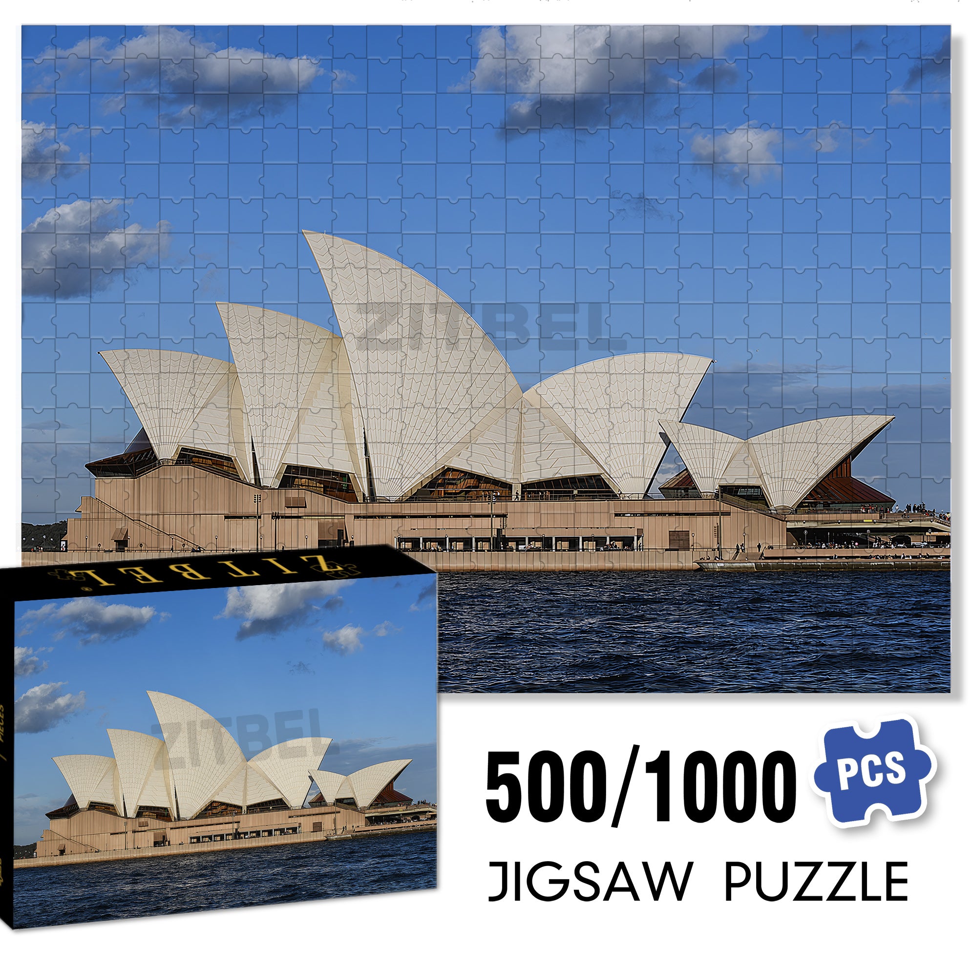 Sydney Opera House 500pcs/1000pcs Jigsaw Puzzle, Scratch-Resistant, Interactive Family Game & Brain-Boosting DIY Decor, Perfect for Halloween, Christmas & New Year Gifts, Family Puzzle Game
