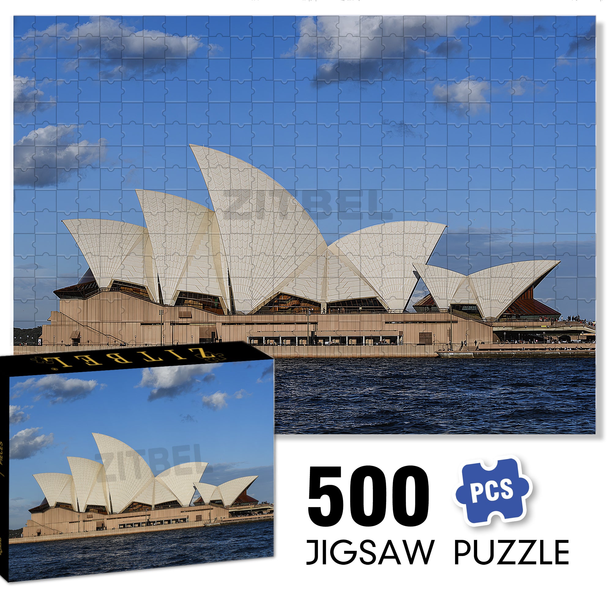 Sydney Opera House 500pcs/1000pcs Jigsaw Puzzle, Scratch-Resistant, Interactive Family Game & Brain-Boosting DIY Decor, Perfect for Halloween, Christmas & New Year Gifts, Family Puzzle Game