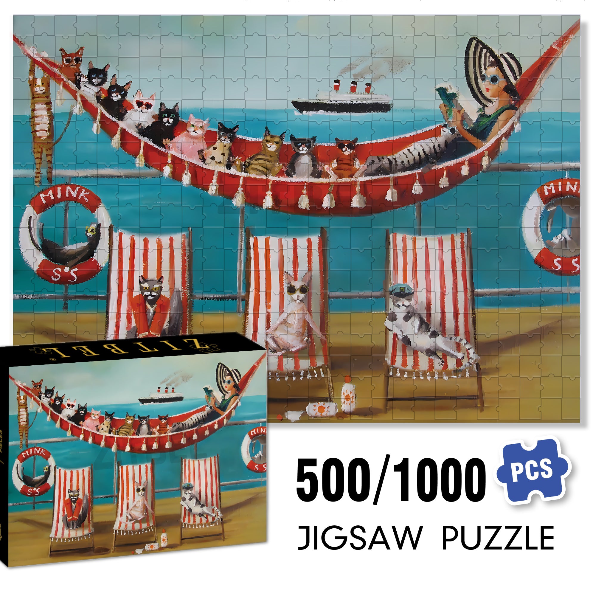 All Paws on Deck 500pcs/1000pcs Jigsaw Puzzle, Scratch-Resistant, Interactive Family Game & Brain-Boosting DIY Decor, Perfect for Halloween, Christmas & New Year Gifts, Family Puzzle Game