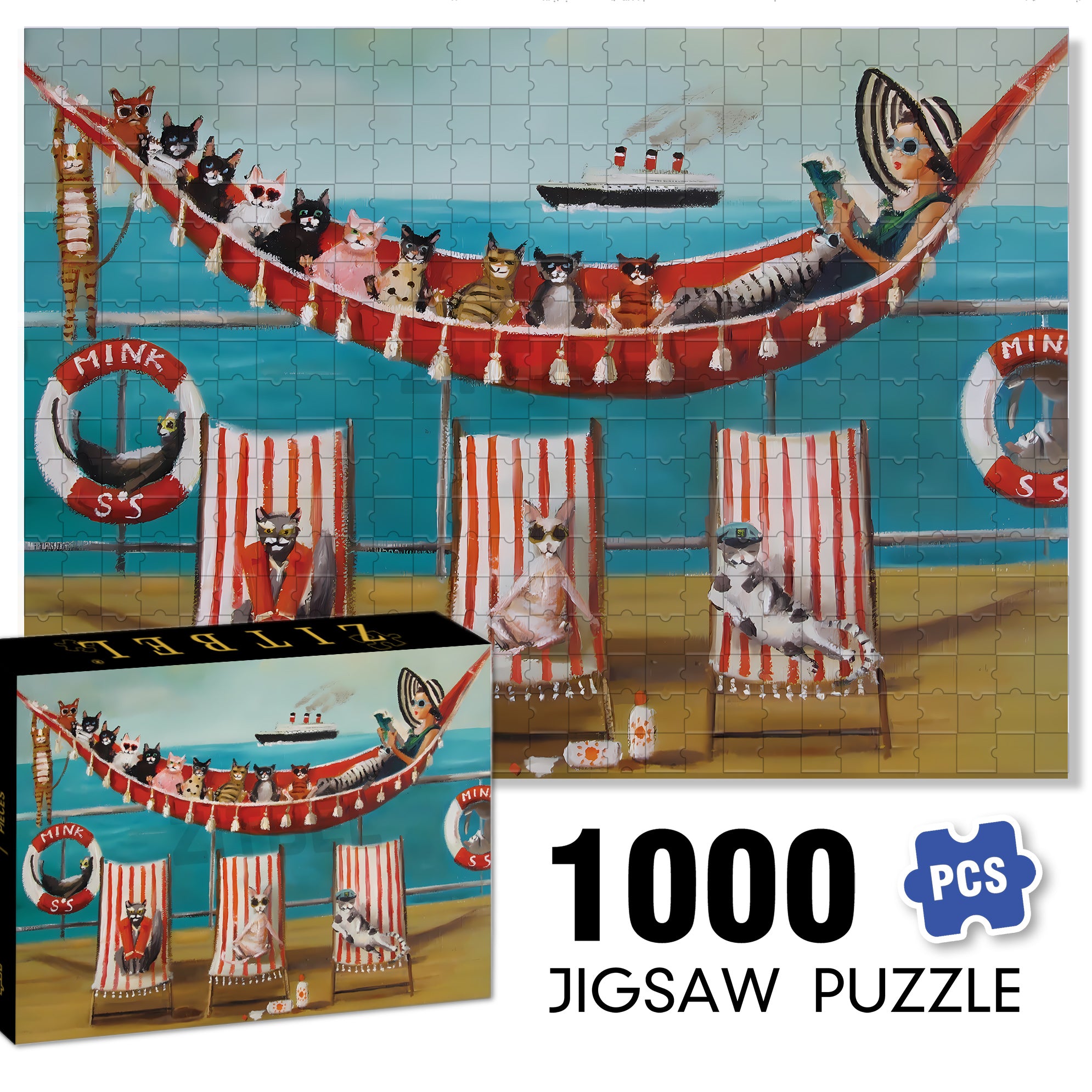 All Paws on Deck 500pcs/1000pcs Jigsaw Puzzle, Scratch-Resistant, Interactive Family Game & Brain-Boosting DIY Decor, Perfect for Halloween, Christmas & New Year Gifts, Family Puzzle Game