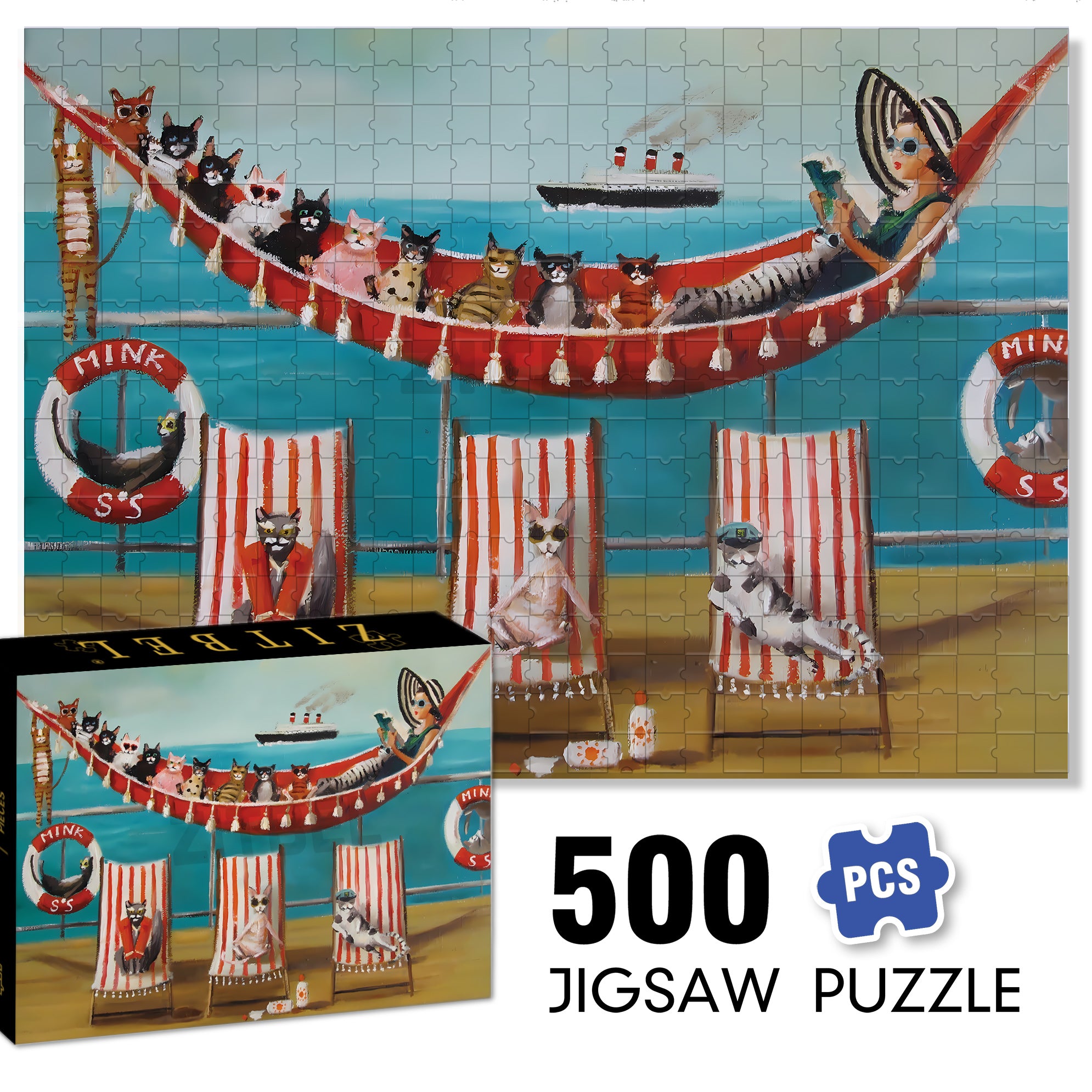All Paws on Deck 500pcs/1000pcs Jigsaw Puzzle, Scratch-Resistant, Interactive Family Game & Brain-Boosting DIY Decor, Perfect for Halloween, Christmas & New Year Gifts, Family Puzzle Game