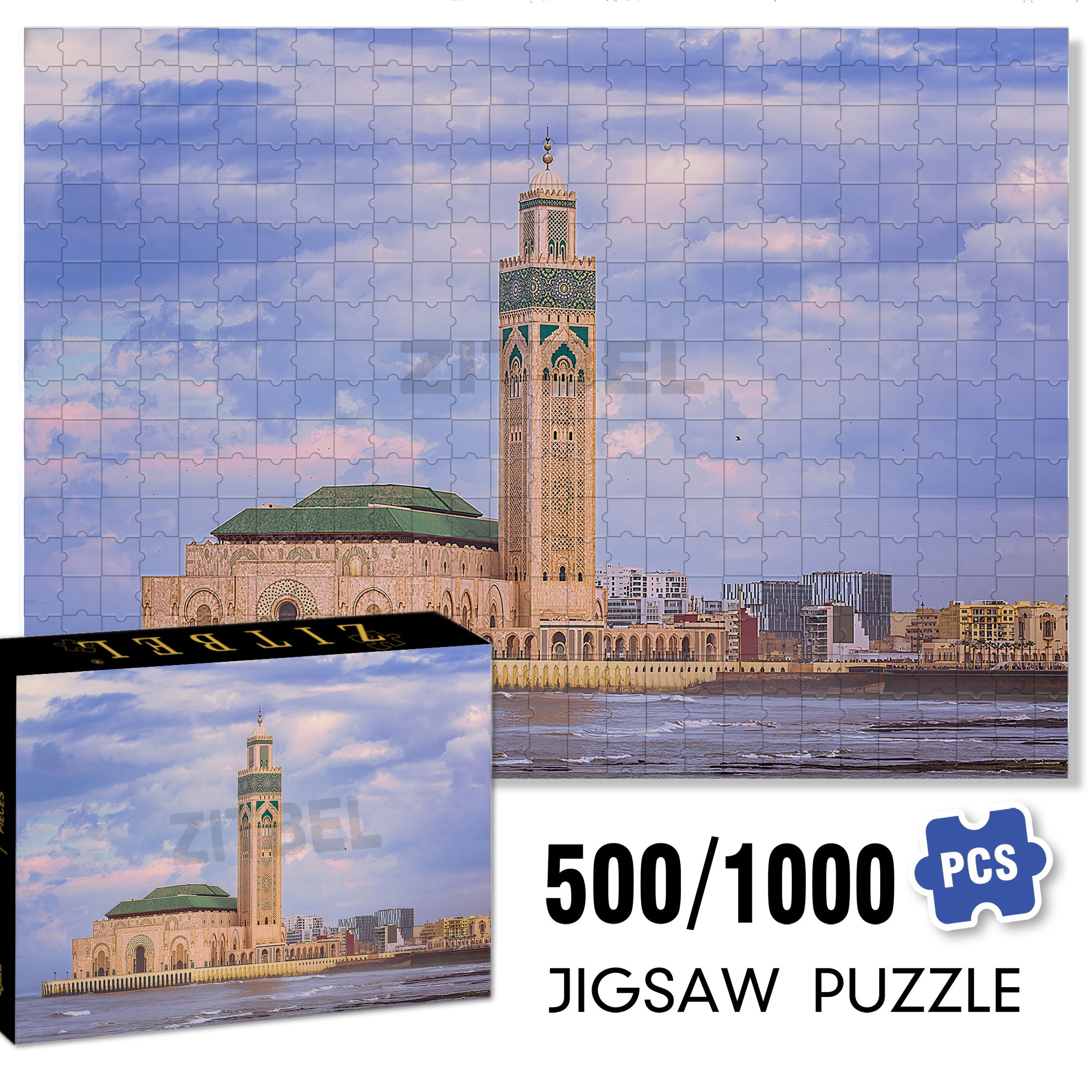 Casablanca, Morocco 500pcs/1000pcs Jigsaw Puzzle, Scratch-Resistant, Interactive Family Game & Brain-Boosting DIY Decor, Perfect for Halloween, Christmas & New Year Gifts, Family Puzzle Game