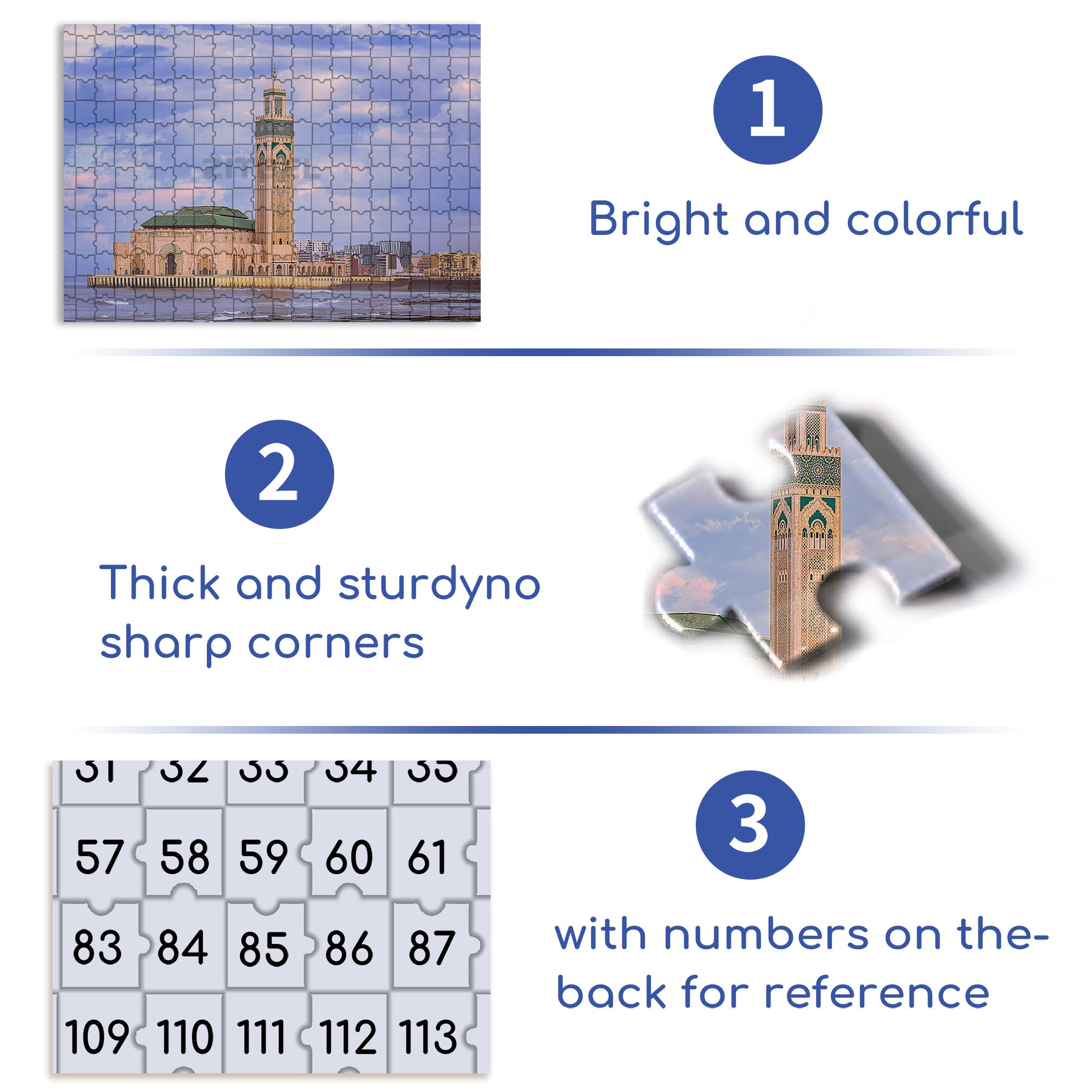 Casablanca, Morocco 500pcs/1000pcs Jigsaw Puzzle, Scratch-Resistant, Interactive Family Game & Brain-Boosting DIY Decor, Perfect for Halloween, Christmas & New Year Gifts, Family Puzzle Game