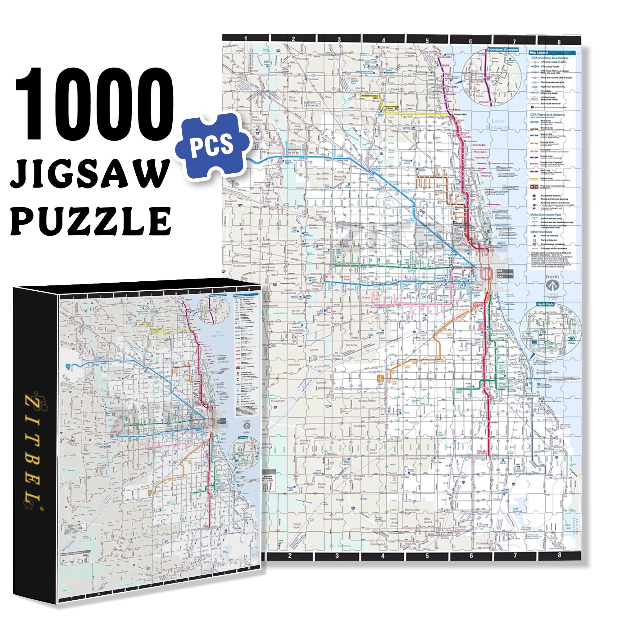 Chicago Transit Map 500pcs/1000pcs Jigsaw Puzzle, Scratch-Resistant, Interactive Family Game & Brain-Boosting DIY Decor, Perfect for Halloween, Christmas & New Year Gifts, Family Puzzle Game