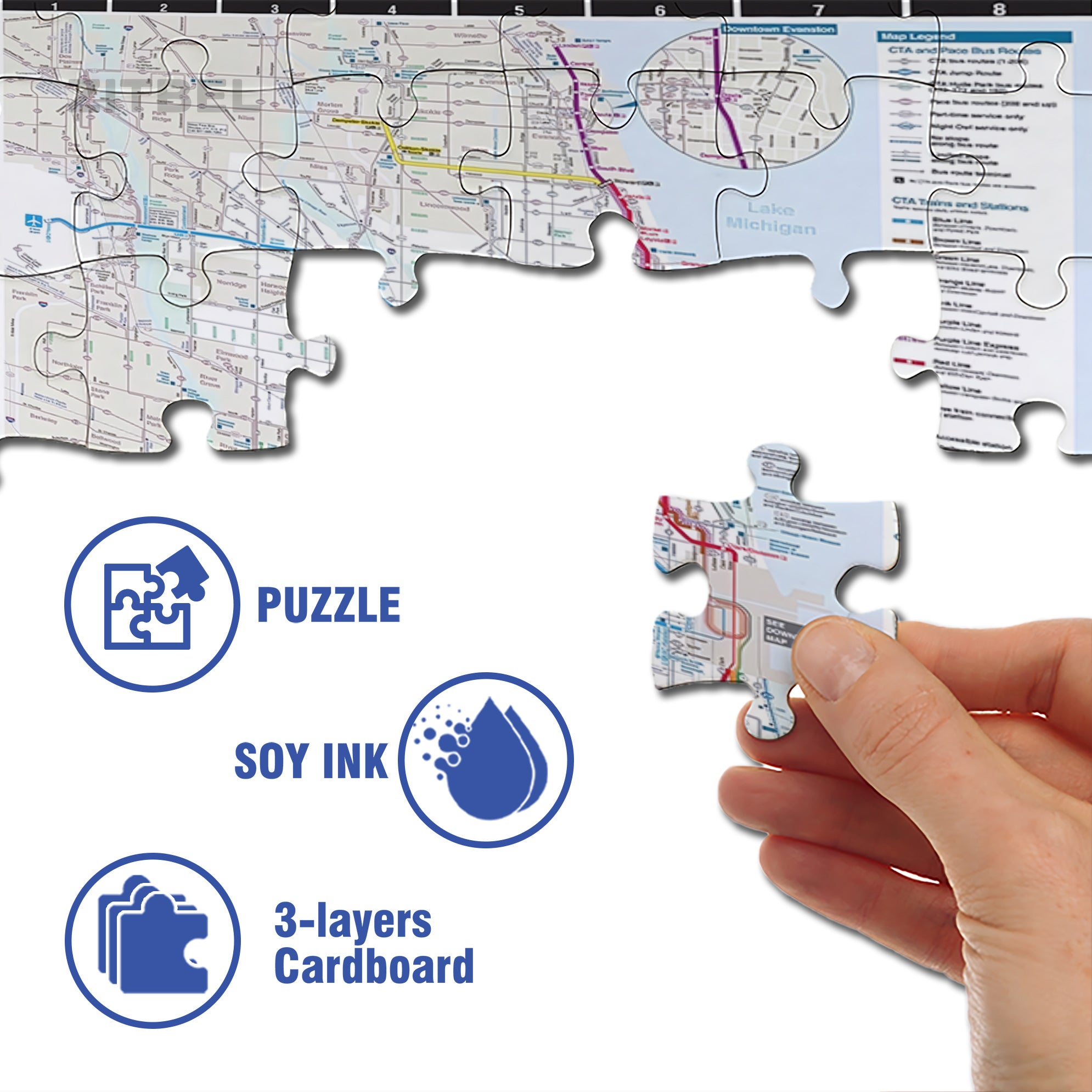 Chicago Transit Map 500pcs/1000pcs Jigsaw Puzzle, Scratch-Resistant, Interactive Family Game & Brain-Boosting DIY Decor, Perfect for Halloween, Christmas & New Year Gifts, Family Puzzle Game