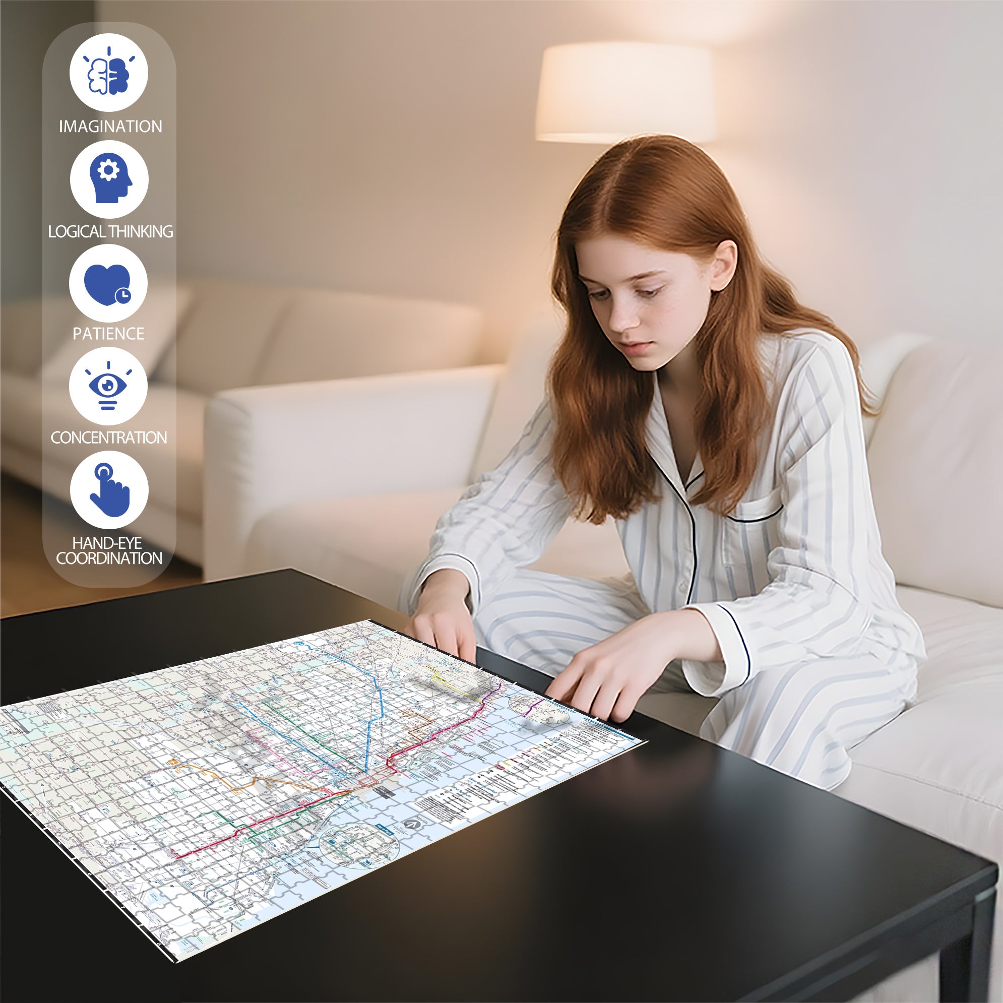 Chicago Transit Map 500pcs/1000pcs Jigsaw Puzzle, Scratch-Resistant, Interactive Family Game & Brain-Boosting DIY Decor, Perfect for Halloween, Christmas & New Year Gifts, Family Puzzle Game