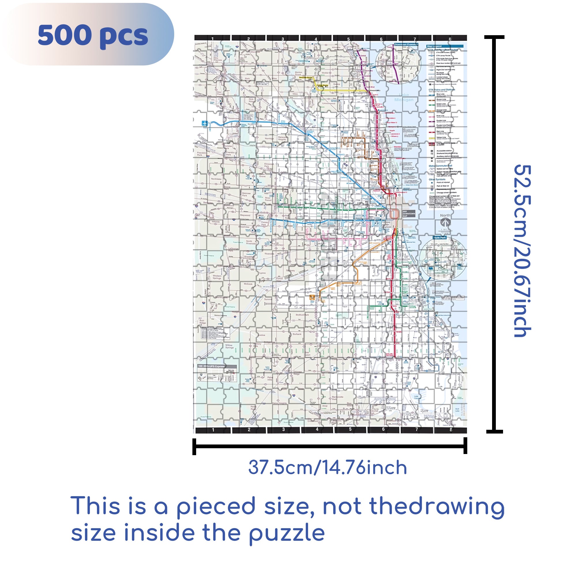 Chicago Transit Map 500pcs/1000pcs Jigsaw Puzzle, Scratch-Resistant, Interactive Family Game & Brain-Boosting DIY Decor, Perfect for Halloween, Christmas & New Year Gifts, Family Puzzle Game