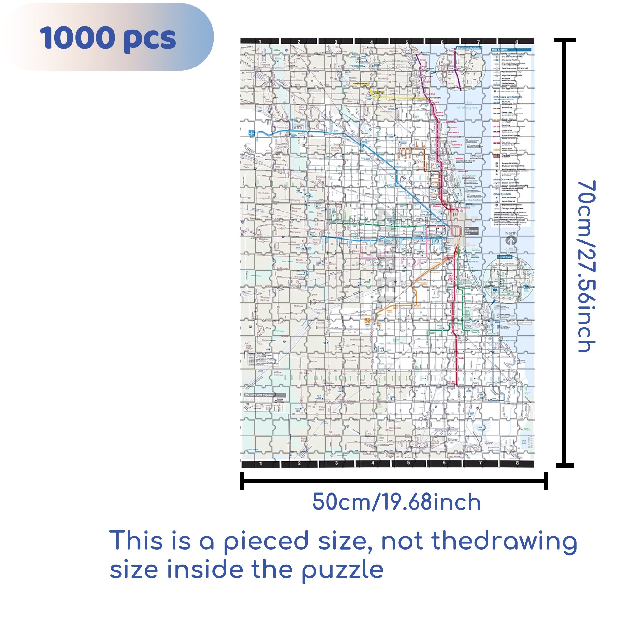 Chicago Transit Map 500pcs/1000pcs Jigsaw Puzzle, Scratch-Resistant, Interactive Family Game & Brain-Boosting DIY Decor, Perfect for Halloween, Christmas & New Year Gifts, Family Puzzle Game