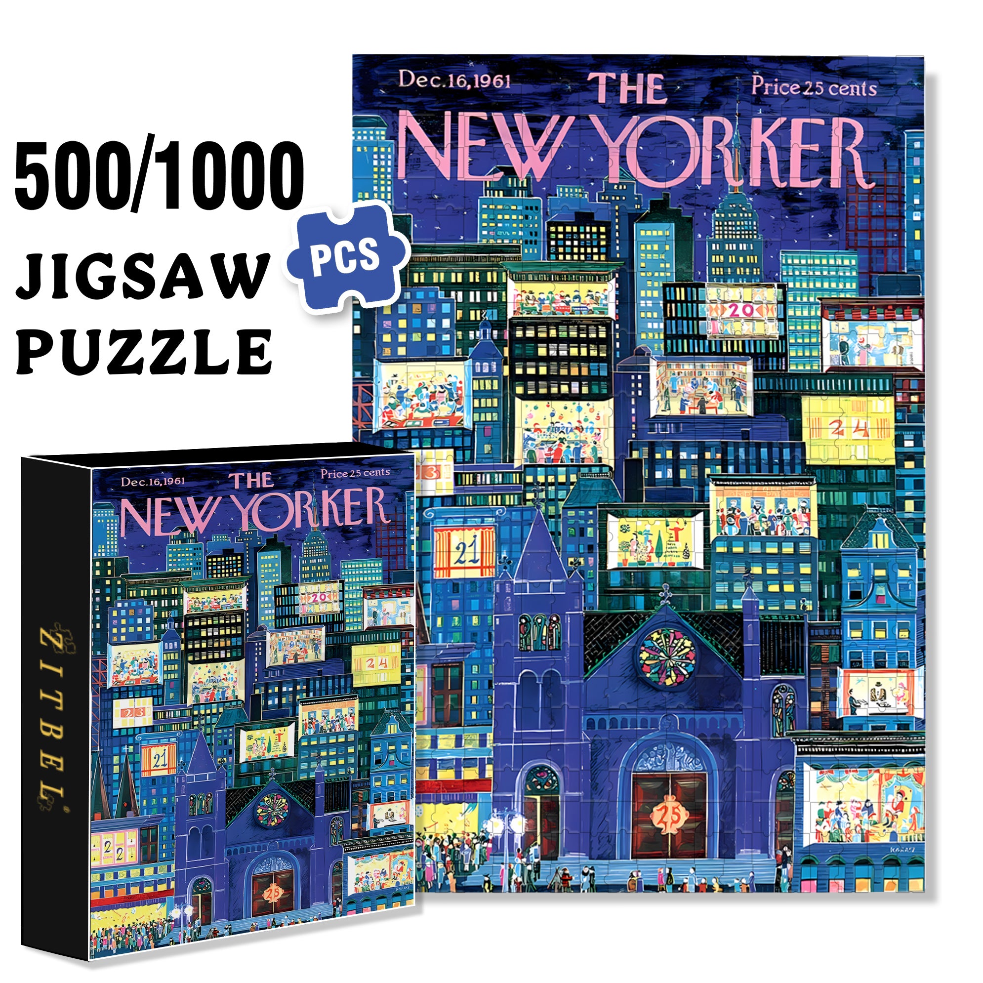 City Advent Calendar 500pcs/1000pcs Jigsaw Puzzle, Scratch-Resistant, Interactive Family Game & Brain-Boosting DIY Decor, Perfect for Halloween, Christmas & New Year Gifts, Family Puzzle Game