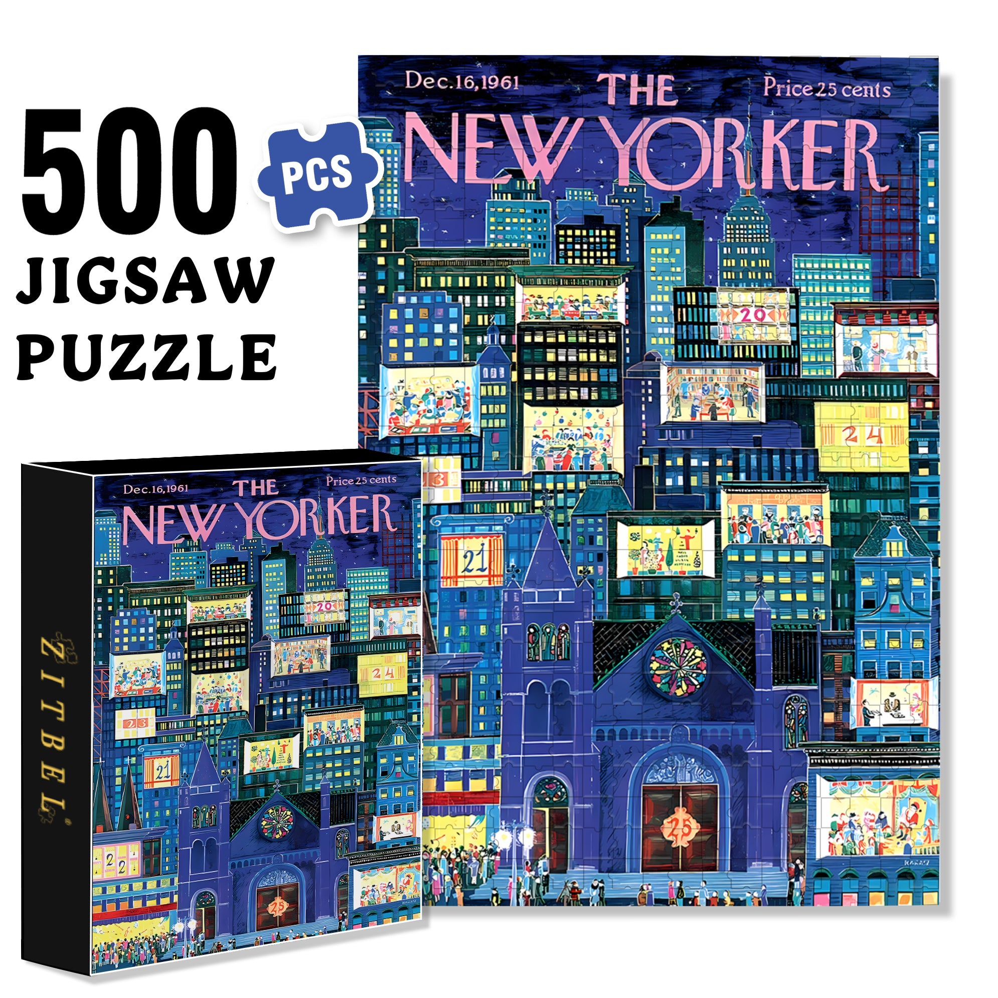 City Advent Calendar 500pcs/1000pcs Jigsaw Puzzle, Scratch-Resistant, Interactive Family Game & Brain-Boosting DIY Decor, Perfect for Halloween, Christmas & New Year Gifts, Family Puzzle Game