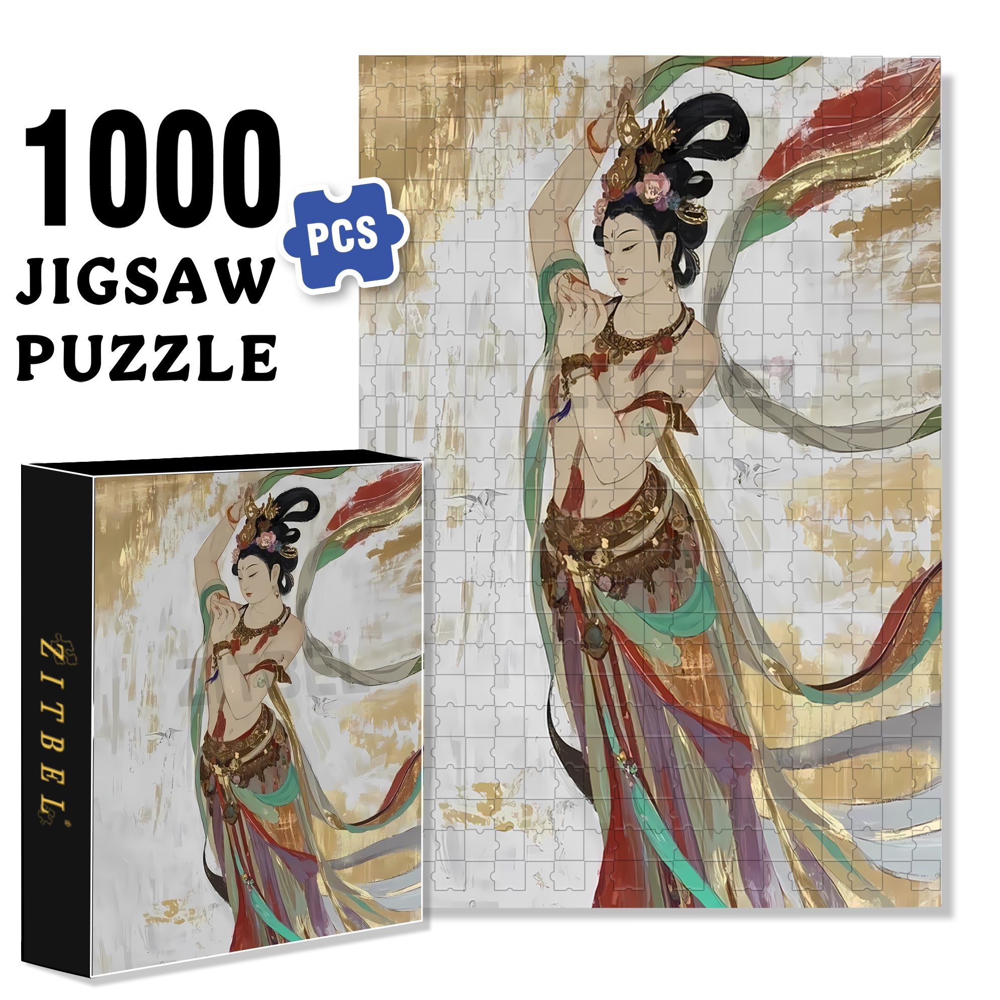 Dunhuang Murals 500pcs/1000pcs Jigsaw Puzzle, Scratch-Resistant, Interactive Family Game & Brain-Boosting DIY Decor, Perfect for Halloween, Christmas & New Year Gifts, Family Puzzle Game