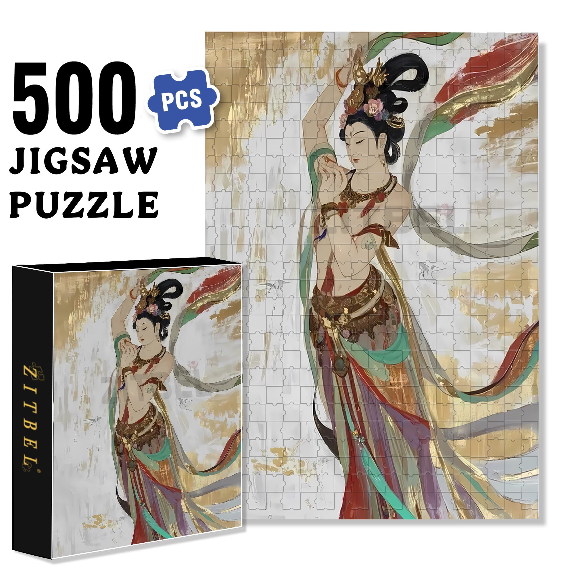 Dunhuang Murals 500pcs/1000pcs Jigsaw Puzzle, Scratch-Resistant, Interactive Family Game & Brain-Boosting DIY Decor, Perfect for Halloween, Christmas & New Year Gifts, Family Puzzle Game