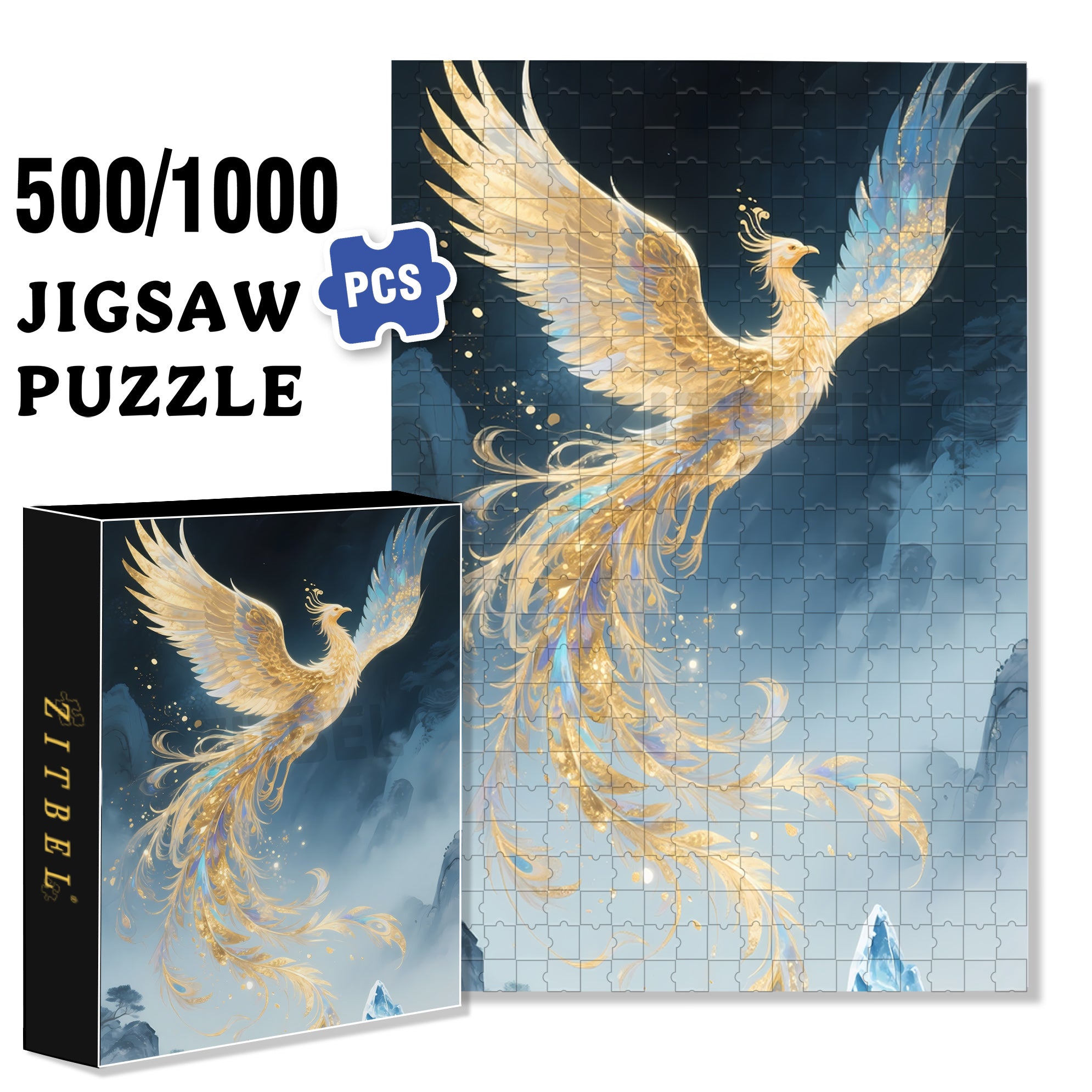 Golden Phoenix 500pcs/1000pcs Jigsaw Puzzle, Scratch-Resistant, Interactive Family Game & Brain-Boosting DIY Decor, Perfect for Halloween, Christmas & New Year Gifts, Family Puzzle Game
