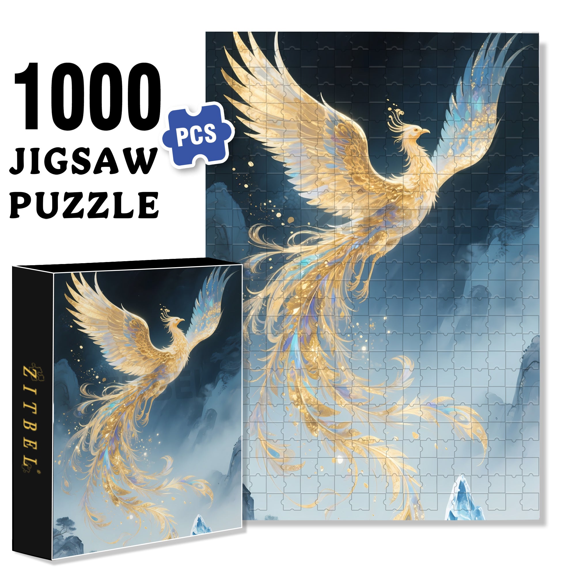 Golden Phoenix 500pcs/1000pcs Jigsaw Puzzle, Scratch-Resistant, Interactive Family Game & Brain-Boosting DIY Decor, Perfect for Halloween, Christmas & New Year Gifts, Family Puzzle Game