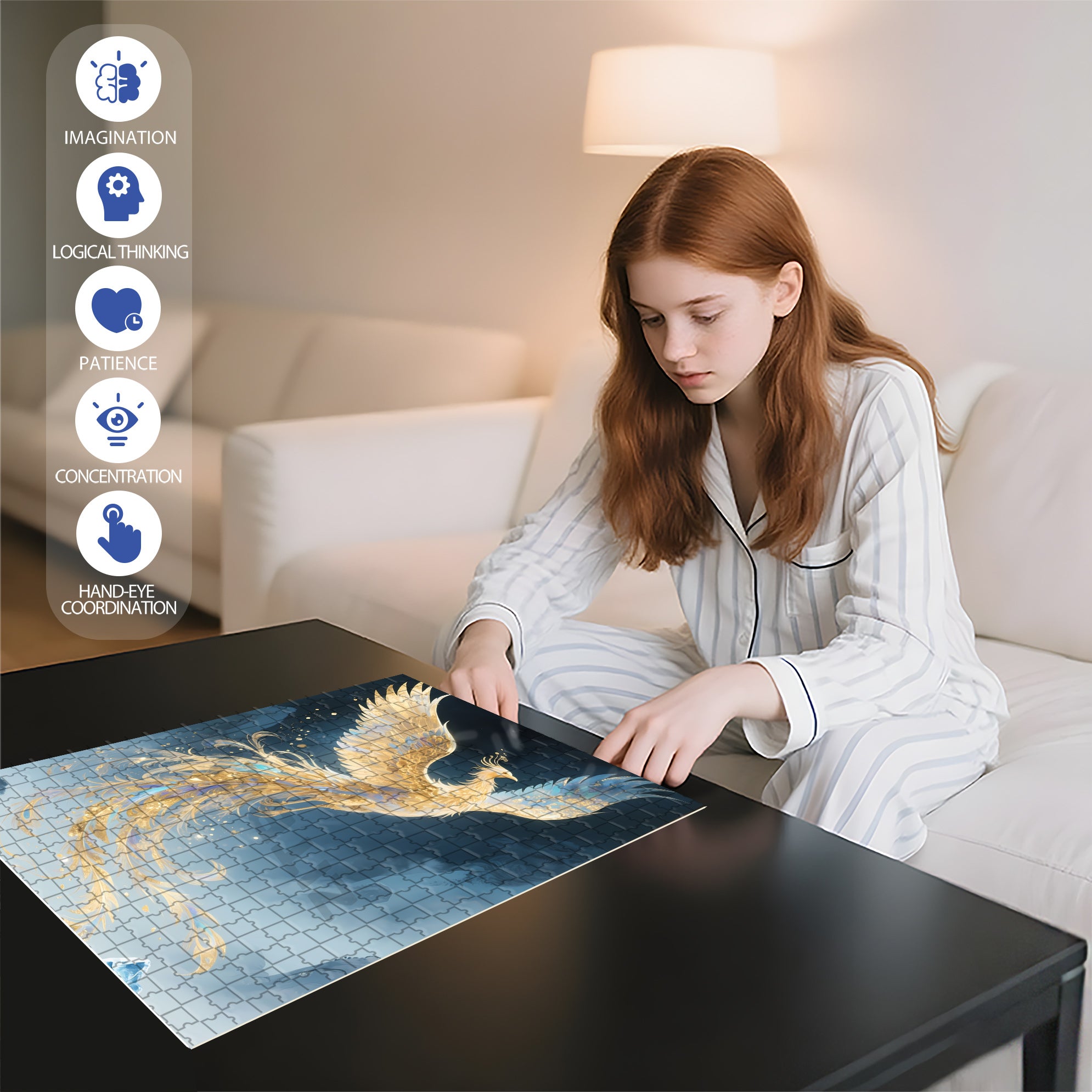 Golden Phoenix 500pcs/1000pcs Jigsaw Puzzle, Scratch-Resistant, Interactive Family Game & Brain-Boosting DIY Decor, Perfect for Halloween, Christmas & New Year Gifts, Family Puzzle Game