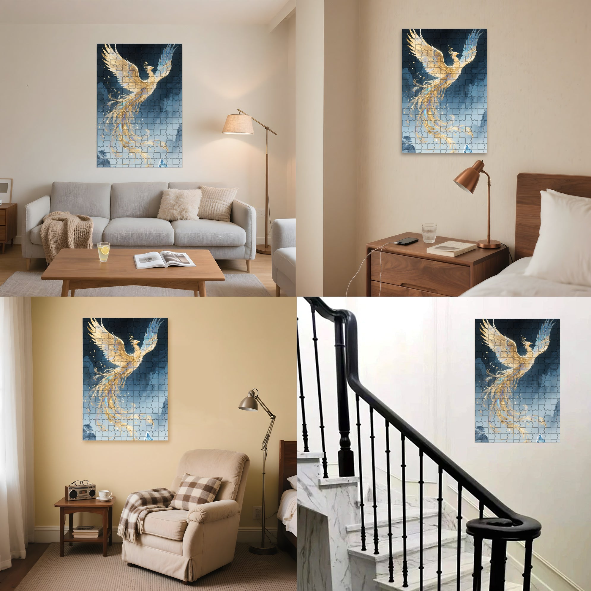 Golden Phoenix 500pcs/1000pcs Jigsaw Puzzle, Scratch-Resistant, Interactive Family Game & Brain-Boosting DIY Decor, Perfect for Halloween, Christmas & New Year Gifts, Family Puzzle Game