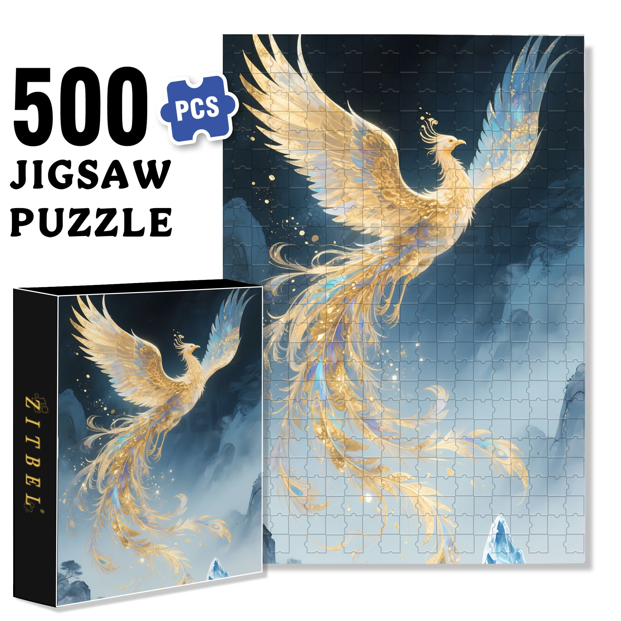 Golden Phoenix 500pcs/1000pcs Jigsaw Puzzle, Scratch-Resistant, Interactive Family Game & Brain-Boosting DIY Decor, Perfect for Halloween, Christmas & New Year Gifts, Family Puzzle Game