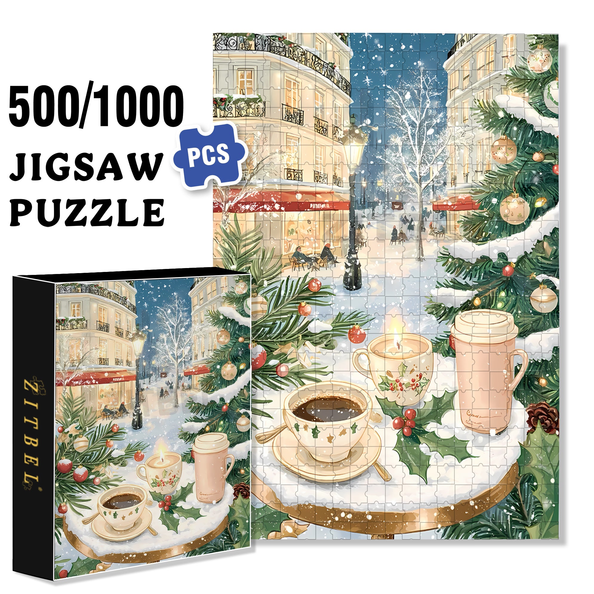 Hot Coffee 500pcs/1000pcs Jigsaw Puzzle, Scratch-Resistant, Interactive Family Game & Brain-Boosting DIY Decor, Perfect for Halloween, Christmas & New Year Gifts, Family Puzzle Game