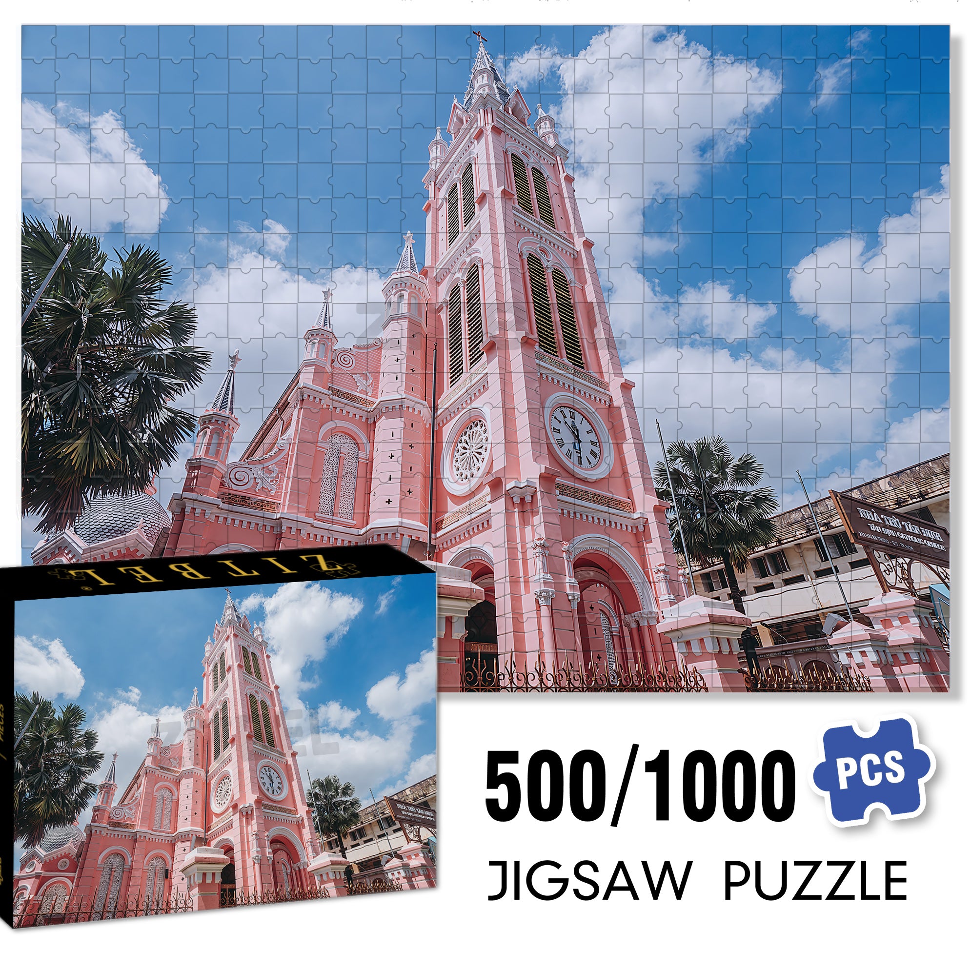 Notre Dame Cathedral in Ho Chi Minh City 500pcs/1000pcs Jigsaw Puzzle, Scratch-Resistant, Interactive Family Game & Brain-Boosting DIY Decor, Perfect for Halloween, Christmas & New Year Gifts, Family Puzzle Game