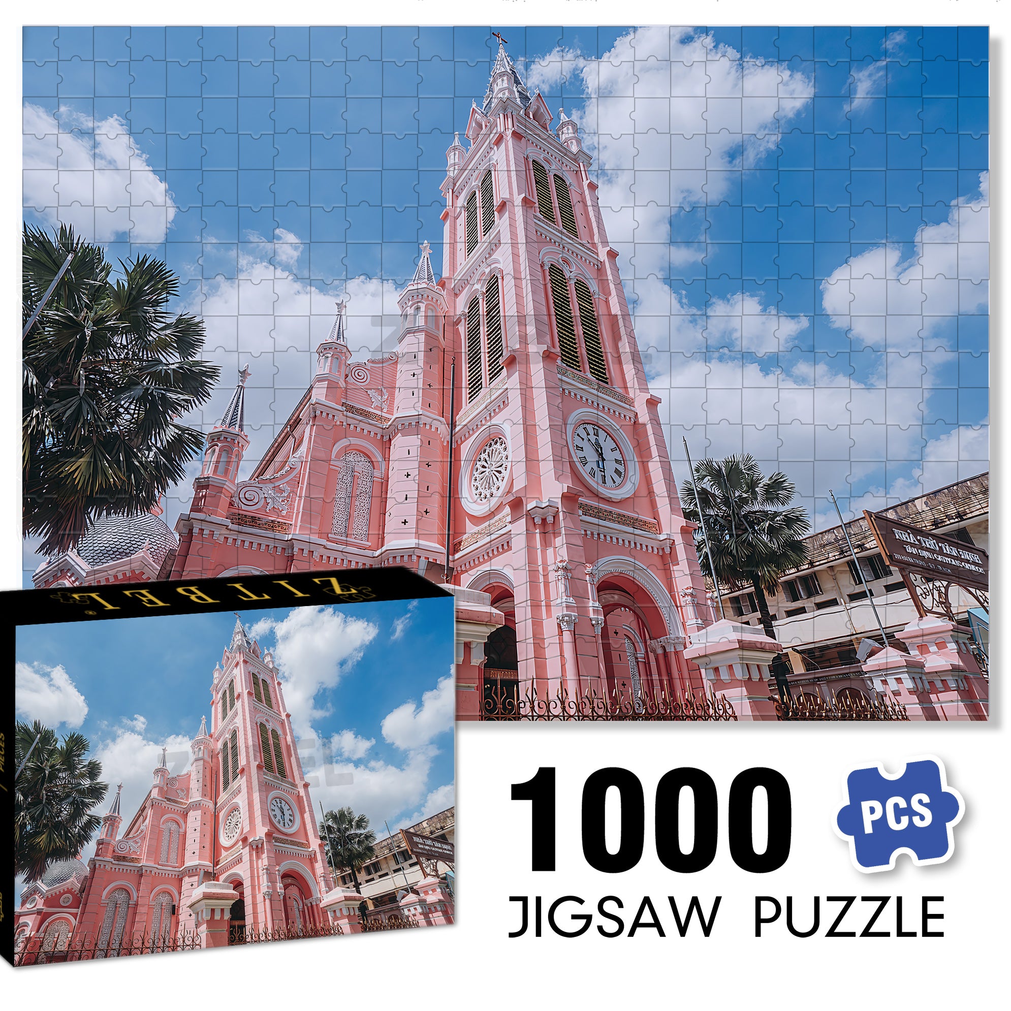 Notre Dame Cathedral in Ho Chi Minh City 500pcs/1000pcs Jigsaw Puzzle, Scratch-Resistant, Interactive Family Game & Brain-Boosting DIY Decor, Perfect for Halloween, Christmas & New Year Gifts, Family Puzzle Game
