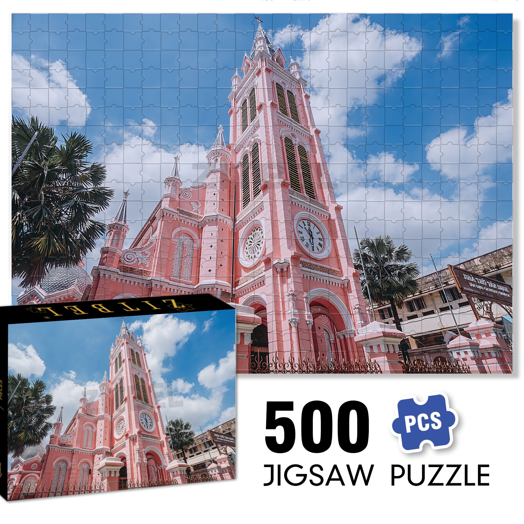 Notre Dame Cathedral in Ho Chi Minh City 500pcs/1000pcs Jigsaw Puzzle, Scratch-Resistant, Interactive Family Game & Brain-Boosting DIY Decor, Perfect for Halloween, Christmas & New Year Gifts, Family Puzzle Game