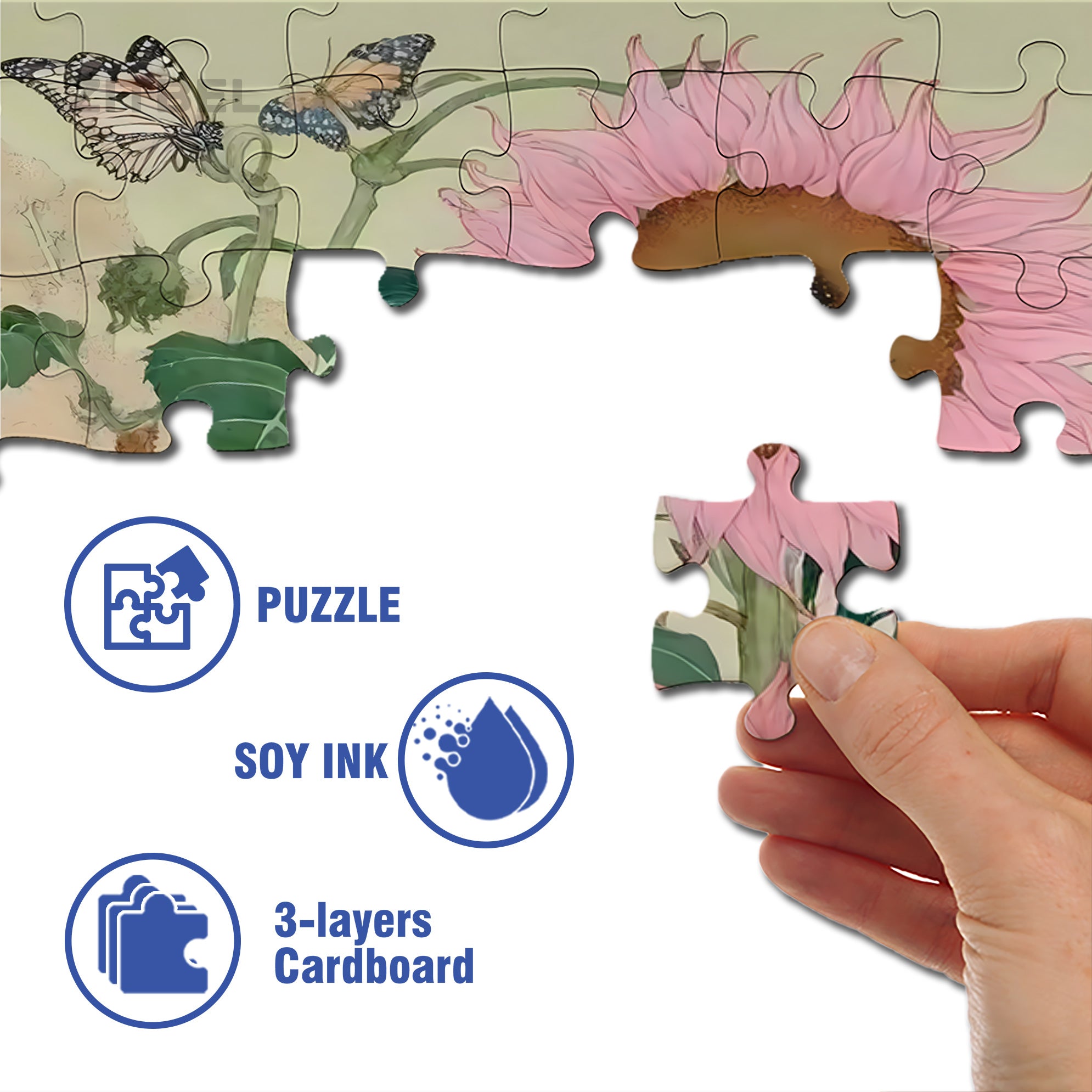 Pink Sunflower 500pcs/1000pcs Jigsaw Puzzle, Scratch-Resistant, Interactive Family Game & Brain-Boosting DIY Decor, Perfect for Halloween, Christmas & New Year Gifts, Family Puzzle Game