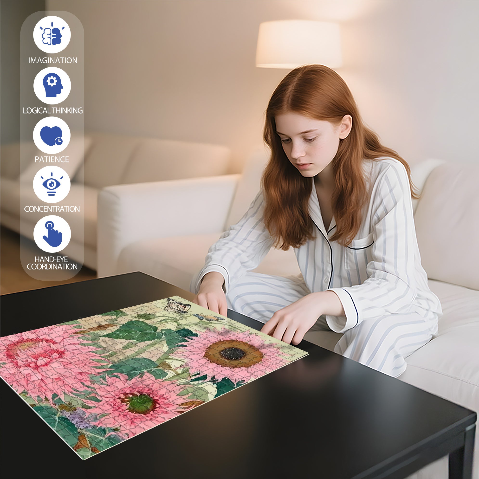 Pink Sunflower 500pcs/1000pcs Jigsaw Puzzle, Scratch-Resistant, Interactive Family Game & Brain-Boosting DIY Decor, Perfect for Halloween, Christmas & New Year Gifts, Family Puzzle Game