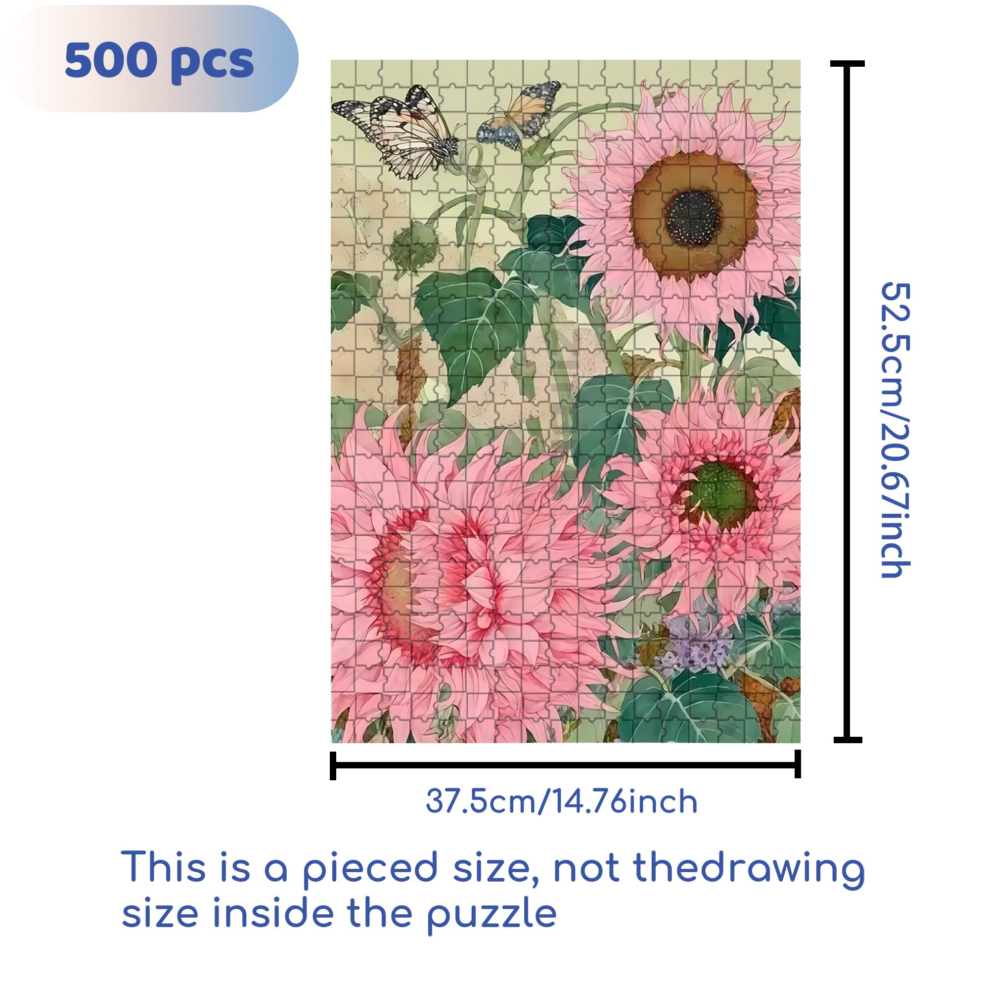 Pink Sunflower 500pcs/1000pcs Jigsaw Puzzle, Scratch-Resistant, Interactive Family Game & Brain-Boosting DIY Decor, Perfect for Halloween, Christmas & New Year Gifts, Family Puzzle Game