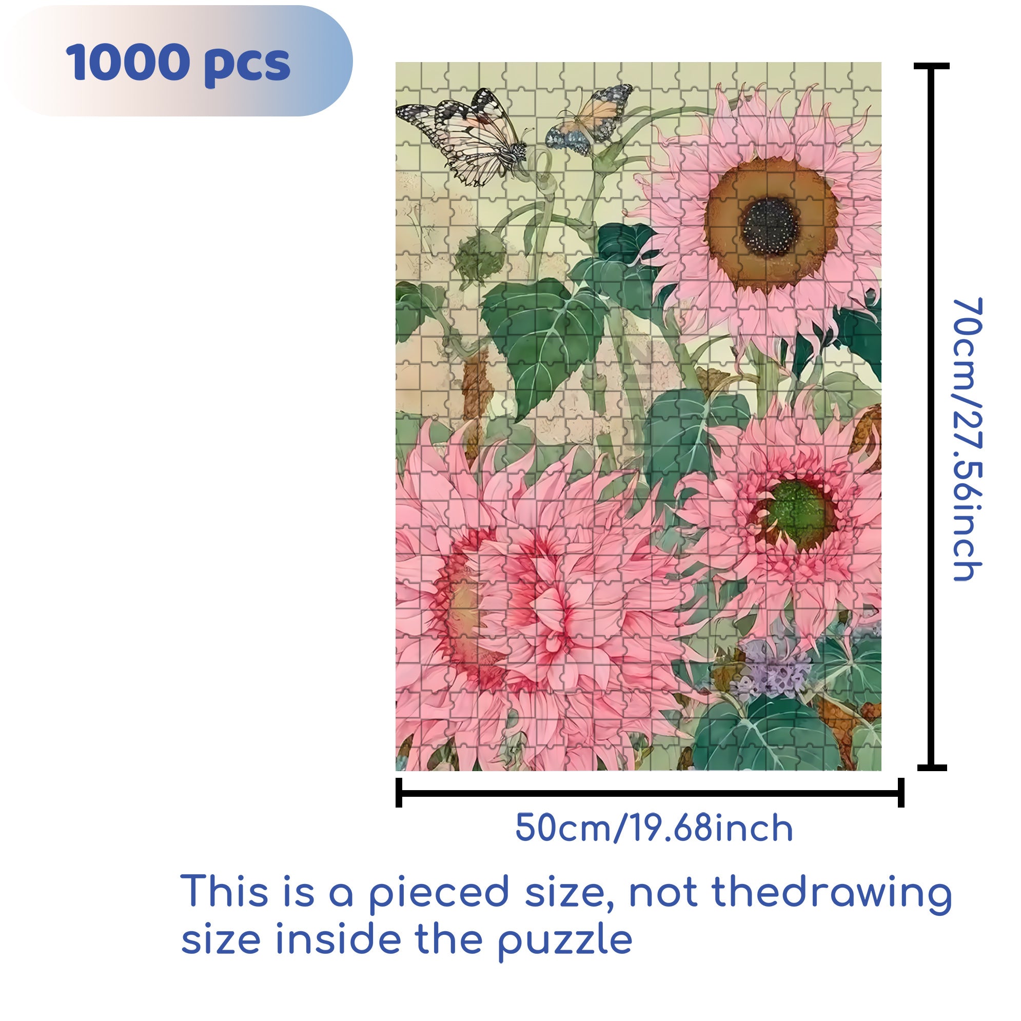 Pink Sunflower 500pcs/1000pcs Jigsaw Puzzle, Scratch-Resistant, Interactive Family Game & Brain-Boosting DIY Decor, Perfect for Halloween, Christmas & New Year Gifts, Family Puzzle Game