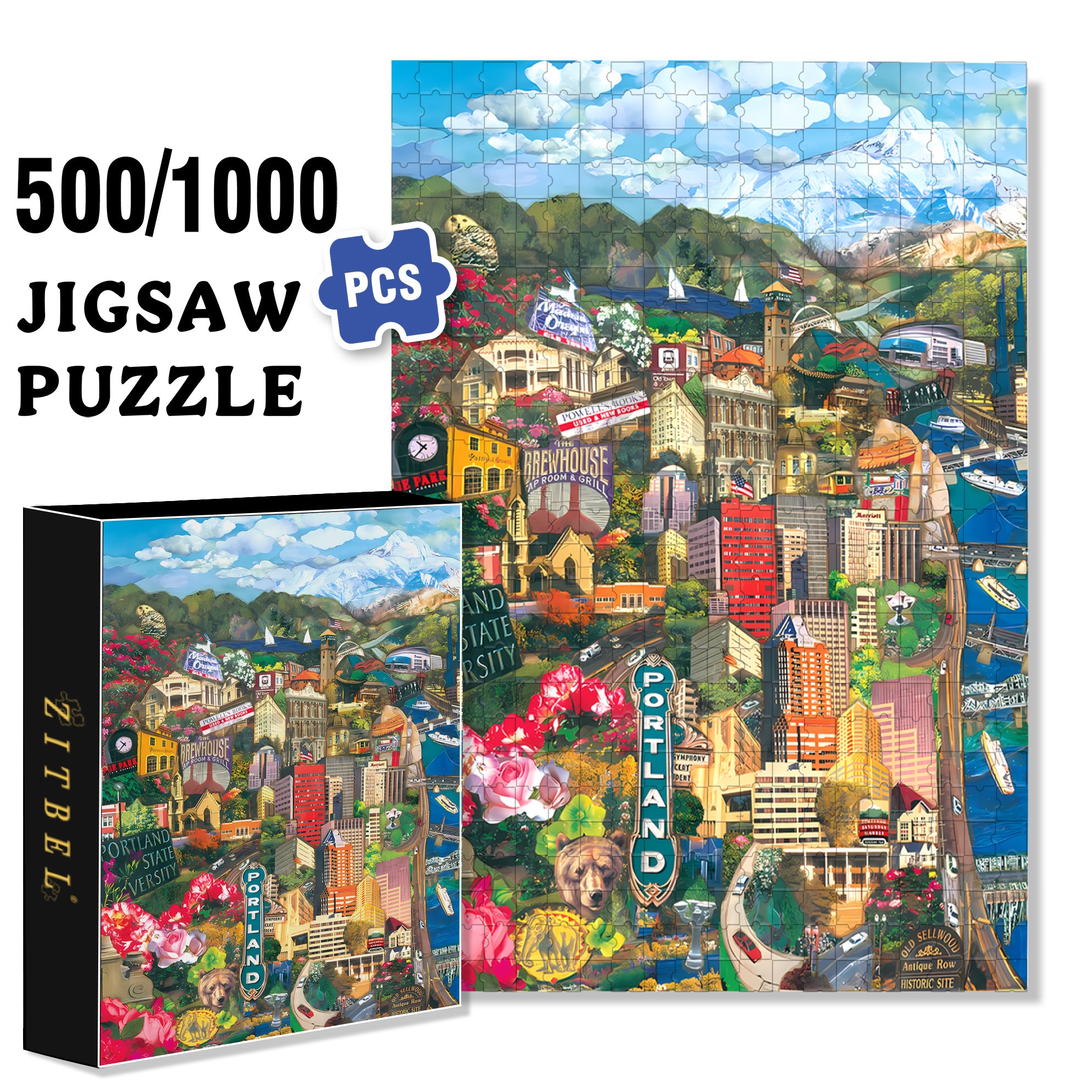 Portland Cityscape  500pcs/1000pcs Jigsaw Puzzle, Scratch-Resistant, Interactive Family Game & Brain-Boosting DIY Decor, Perfect for Halloween, Christmas & New Year Gifts, Family Puzzle Game