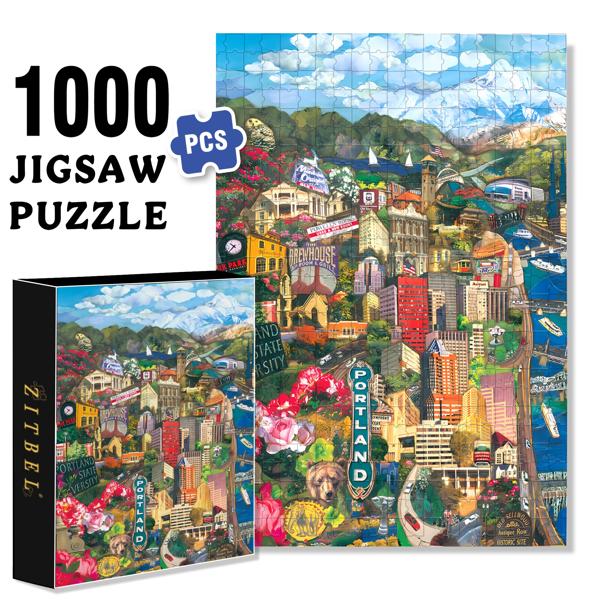 Portland Cityscape  500pcs/1000pcs Jigsaw Puzzle, Scratch-Resistant, Interactive Family Game & Brain-Boosting DIY Decor, Perfect for Halloween, Christmas & New Year Gifts, Family Puzzle Game