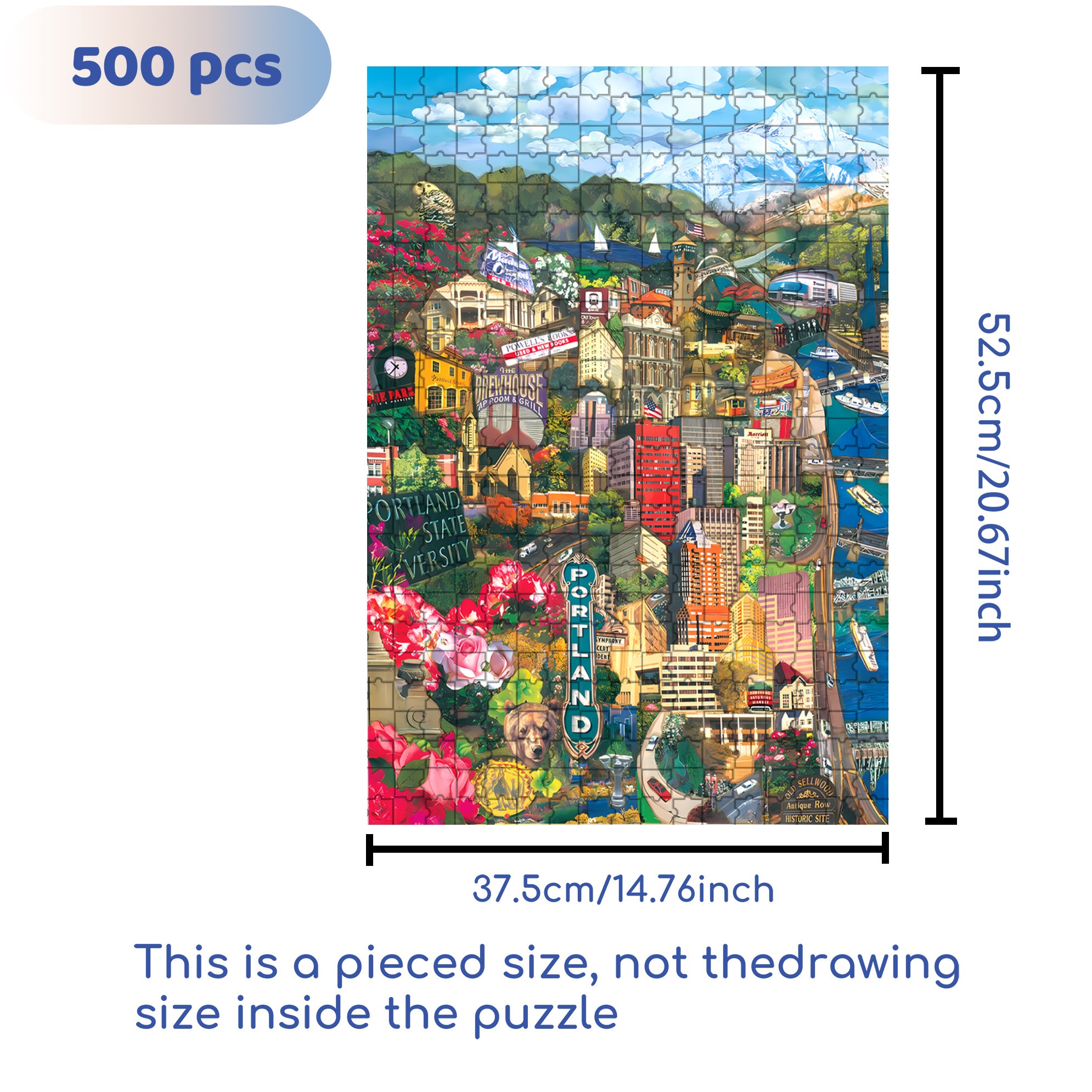 Portland Cityscape  500pcs/1000pcs Jigsaw Puzzle, Scratch-Resistant, Interactive Family Game & Brain-Boosting DIY Decor, Perfect for Halloween, Christmas & New Year Gifts, Family Puzzle Game