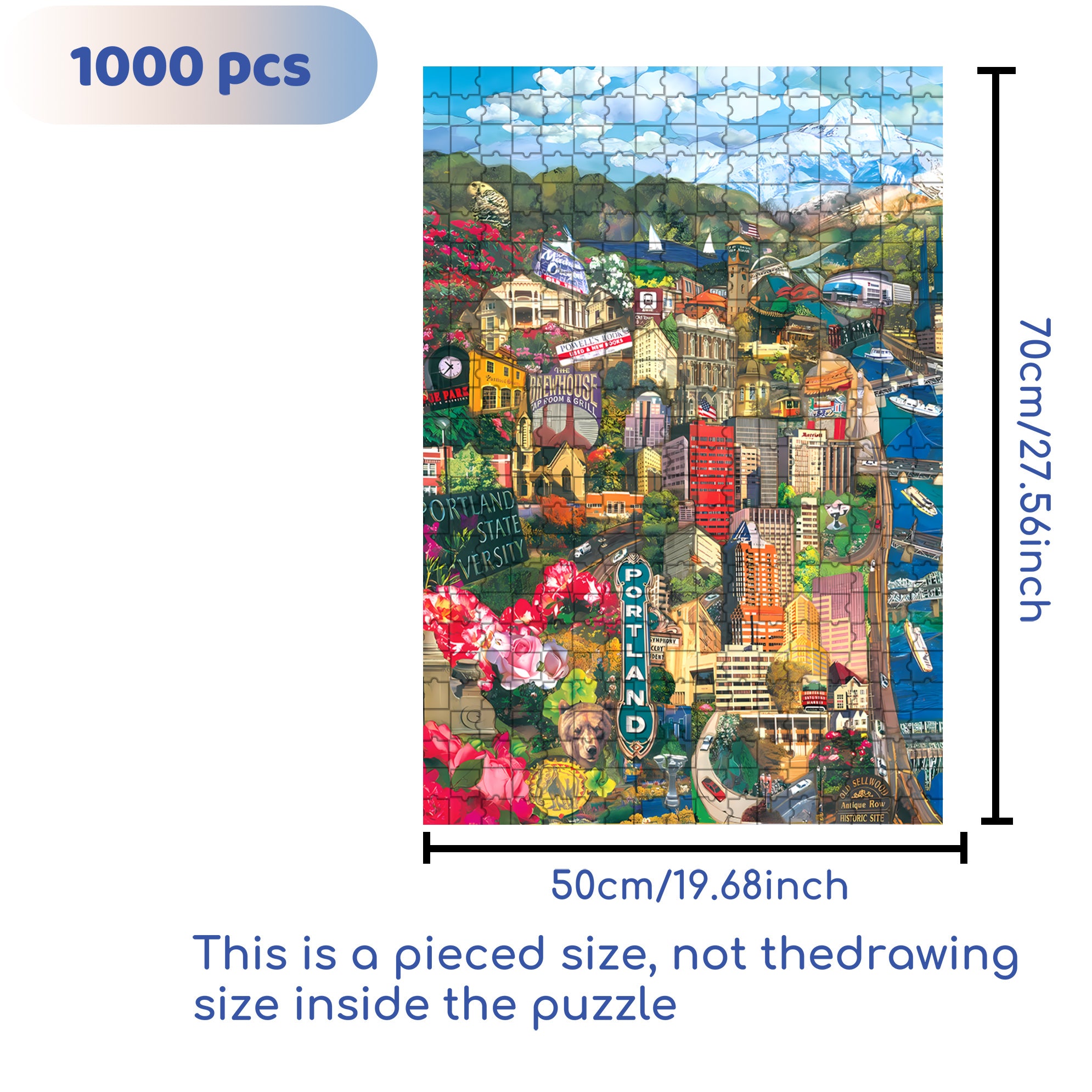 Portland Cityscape  500pcs/1000pcs Jigsaw Puzzle, Scratch-Resistant, Interactive Family Game & Brain-Boosting DIY Decor, Perfect for Halloween, Christmas & New Year Gifts, Family Puzzle Game