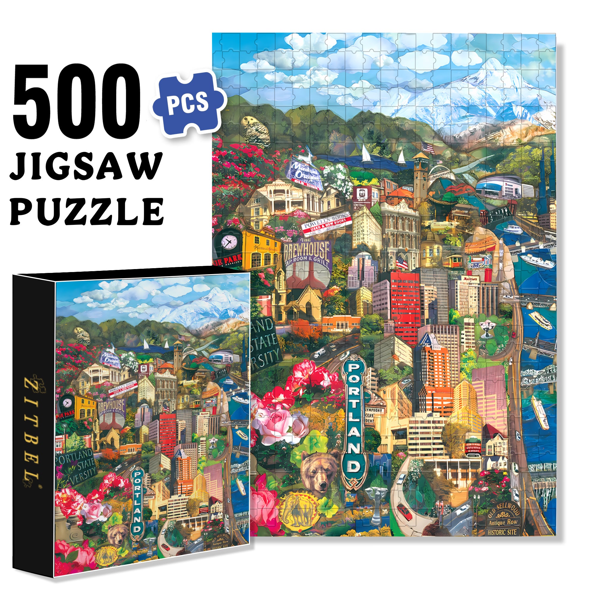 Portland Cityscape  500pcs/1000pcs Jigsaw Puzzle, Scratch-Resistant, Interactive Family Game & Brain-Boosting DIY Decor, Perfect for Halloween, Christmas & New Year Gifts, Family Puzzle Game