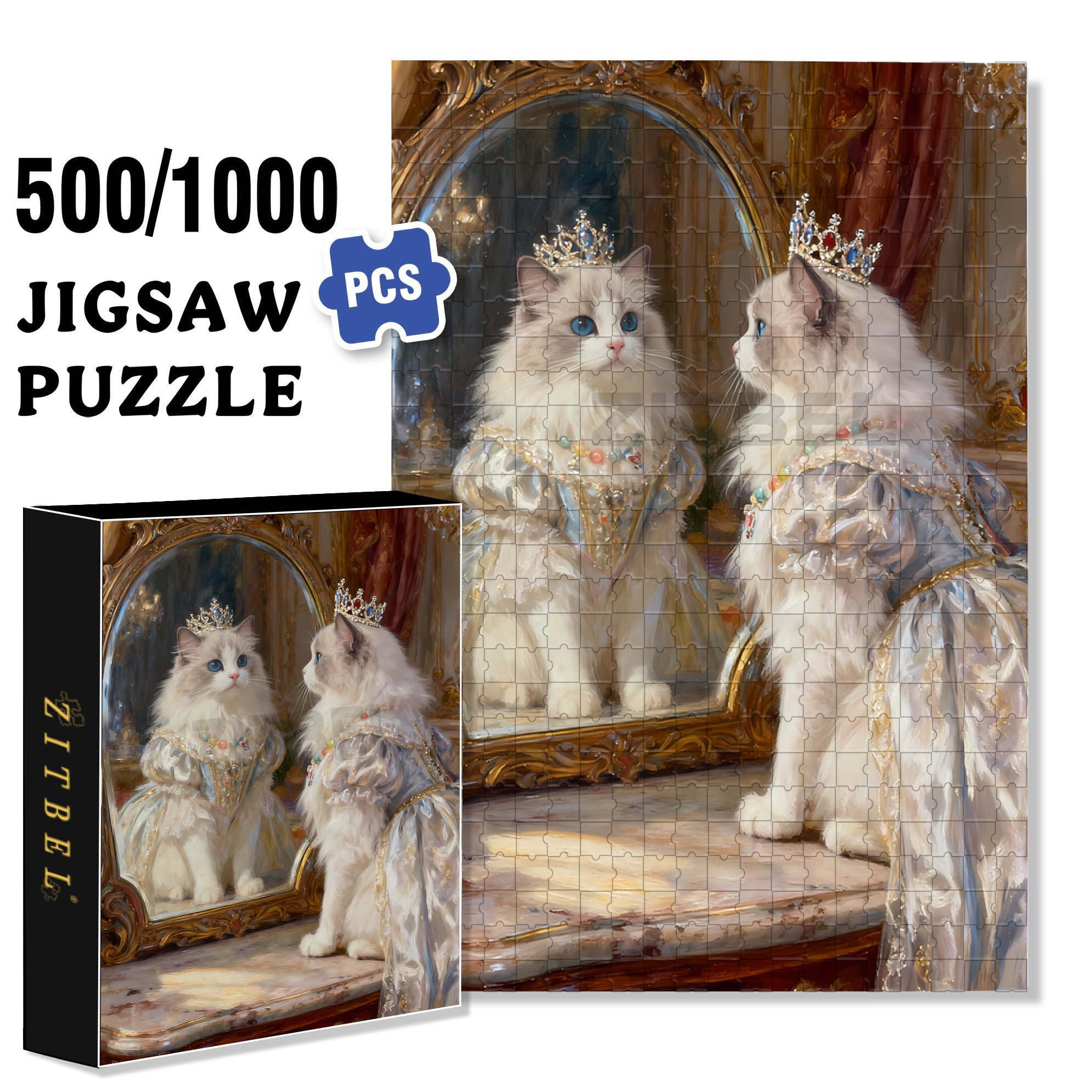 Princess In The Mirror 500pcs/1000pcs Jigsaw Puzzle, Scratch-Resistant, Interactive Family Game & Brain-Boosting DIY Decor, Perfect for Halloween, Christmas & New Year Gifts, Family Puzzle Game