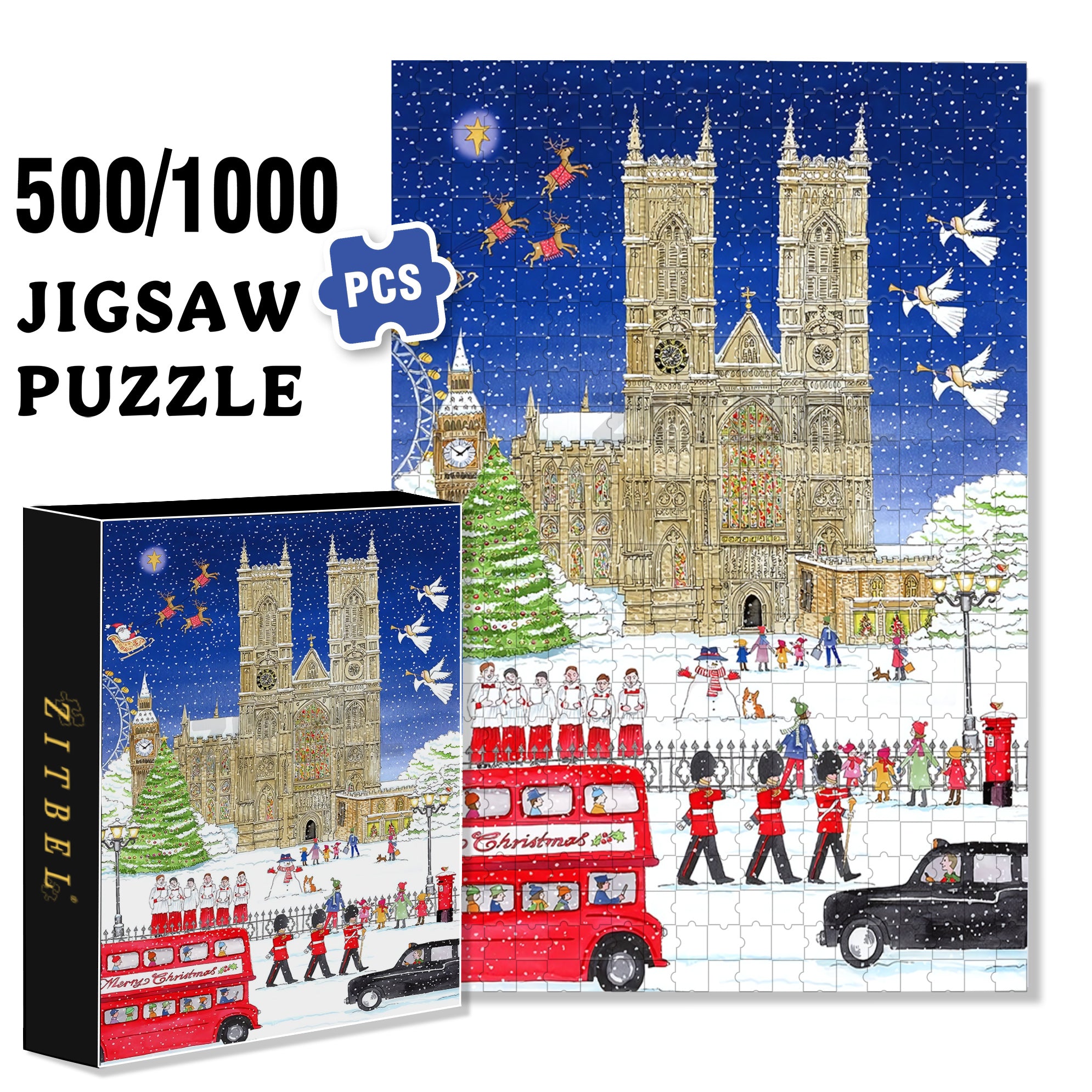 Snowy London 500pcs/1000pcs Jigsaw Puzzle, Scratch-Resistant, Interactive Family Game & Brain-Boosting DIY Decor, Perfect for Halloween, Christmas & New Year Gifts, Family Puzzle Game