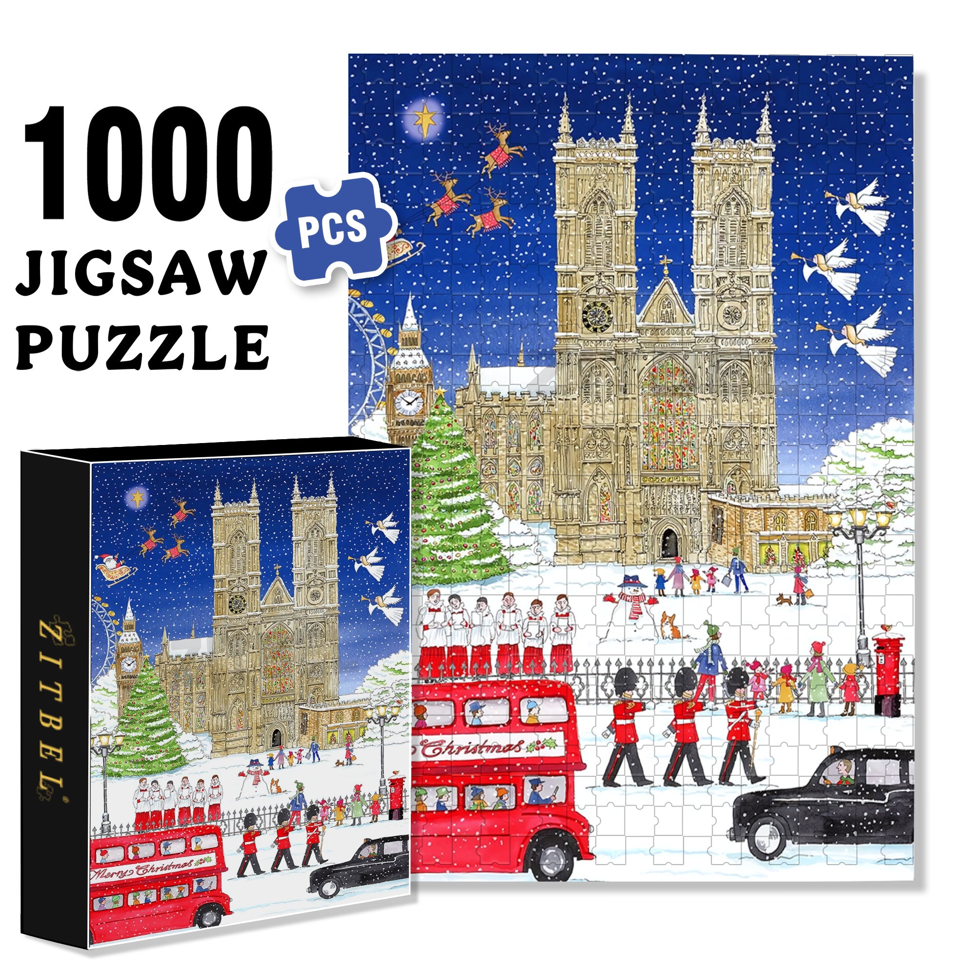 Snowy London 500pcs/1000pcs Jigsaw Puzzle, Scratch-Resistant, Interactive Family Game & Brain-Boosting DIY Decor, Perfect for Halloween, Christmas & New Year Gifts, Family Puzzle Game