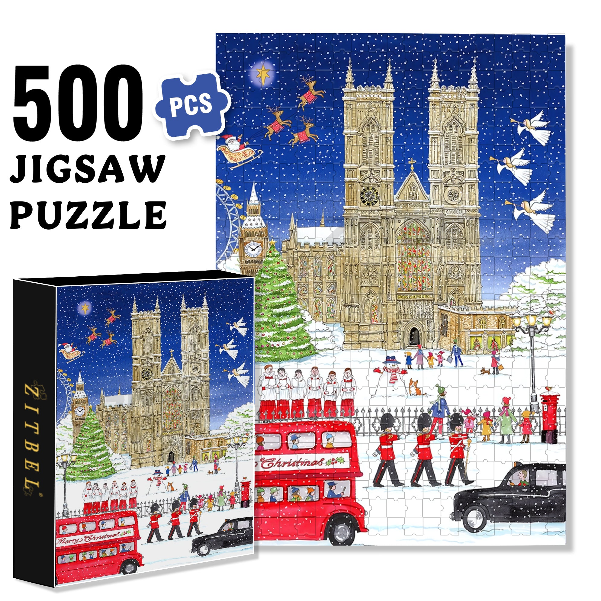 Snowy London 500pcs/1000pcs Jigsaw Puzzle, Scratch-Resistant, Interactive Family Game & Brain-Boosting DIY Decor, Perfect for Halloween, Christmas & New Year Gifts, Family Puzzle Game