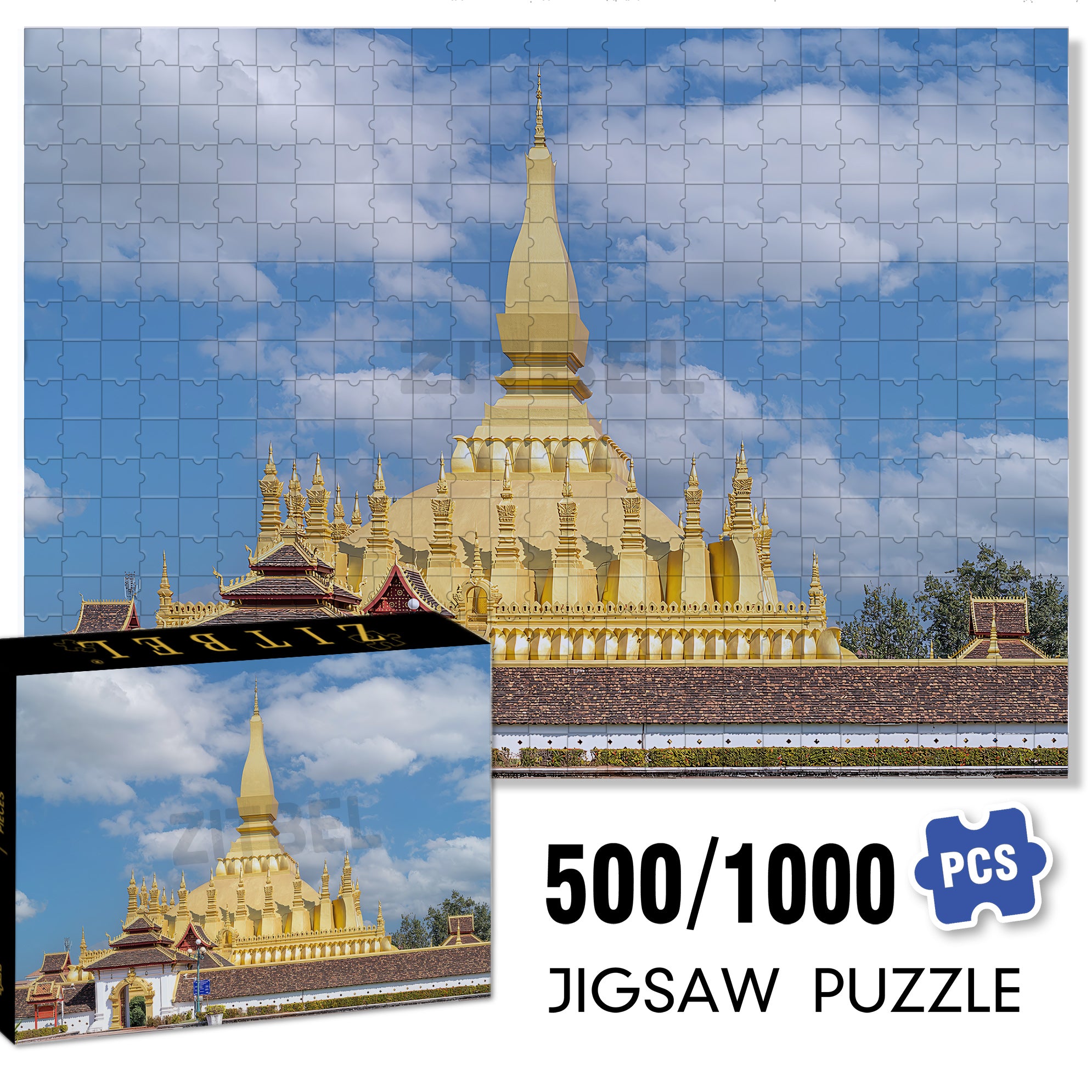 Vientiane Pagoda, Laos 500pcs/1000pcs Jigsaw Puzzle, Scratch-Resistant, Interactive Family Game & Brain-Boosting DIY Decor, Perfect for Halloween, Christmas & New Year Gifts, Family Puzzle Game