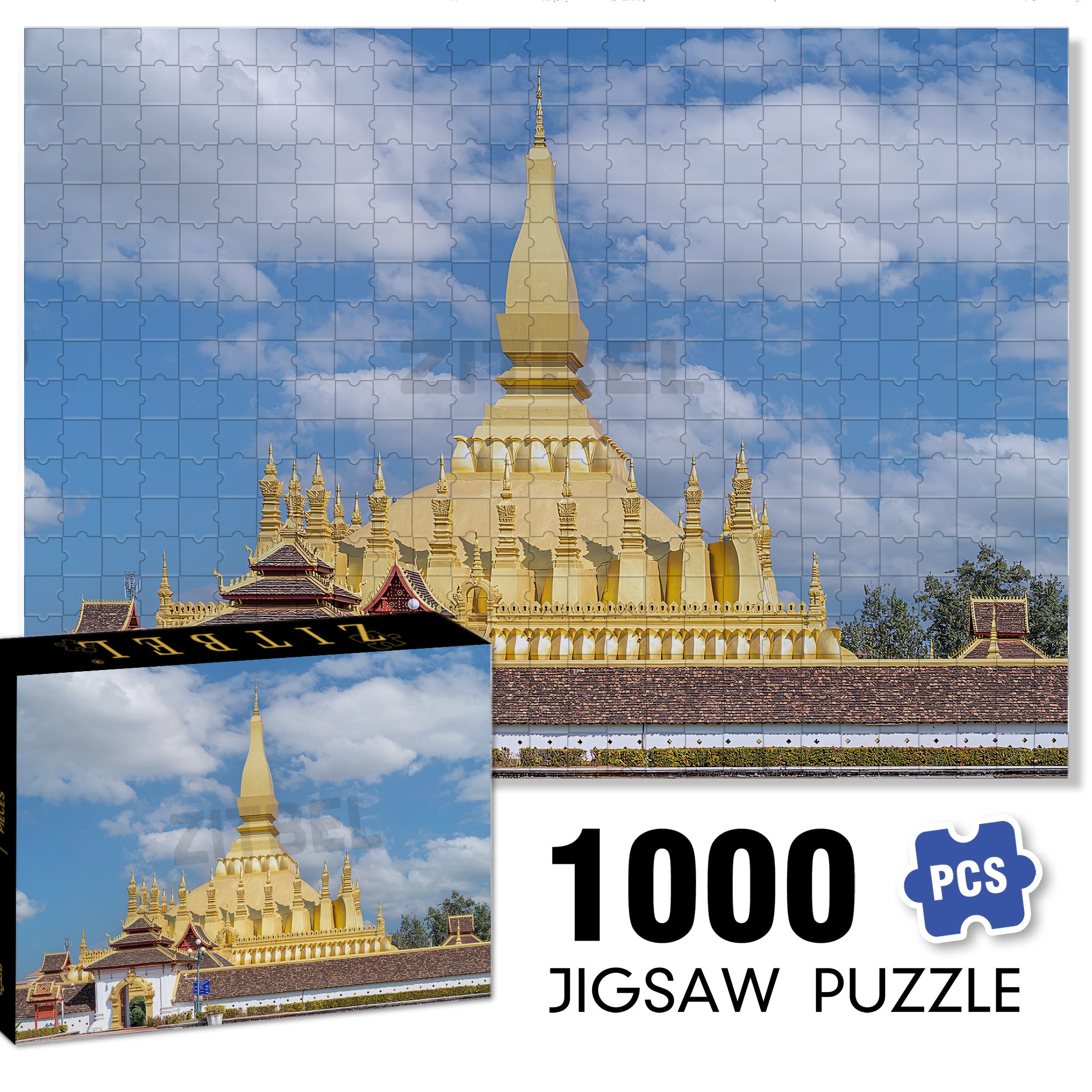 Vientiane Pagoda, Laos 500pcs/1000pcs Jigsaw Puzzle, Scratch-Resistant, Interactive Family Game & Brain-Boosting DIY Decor, Perfect for Halloween, Christmas & New Year Gifts, Family Puzzle Game