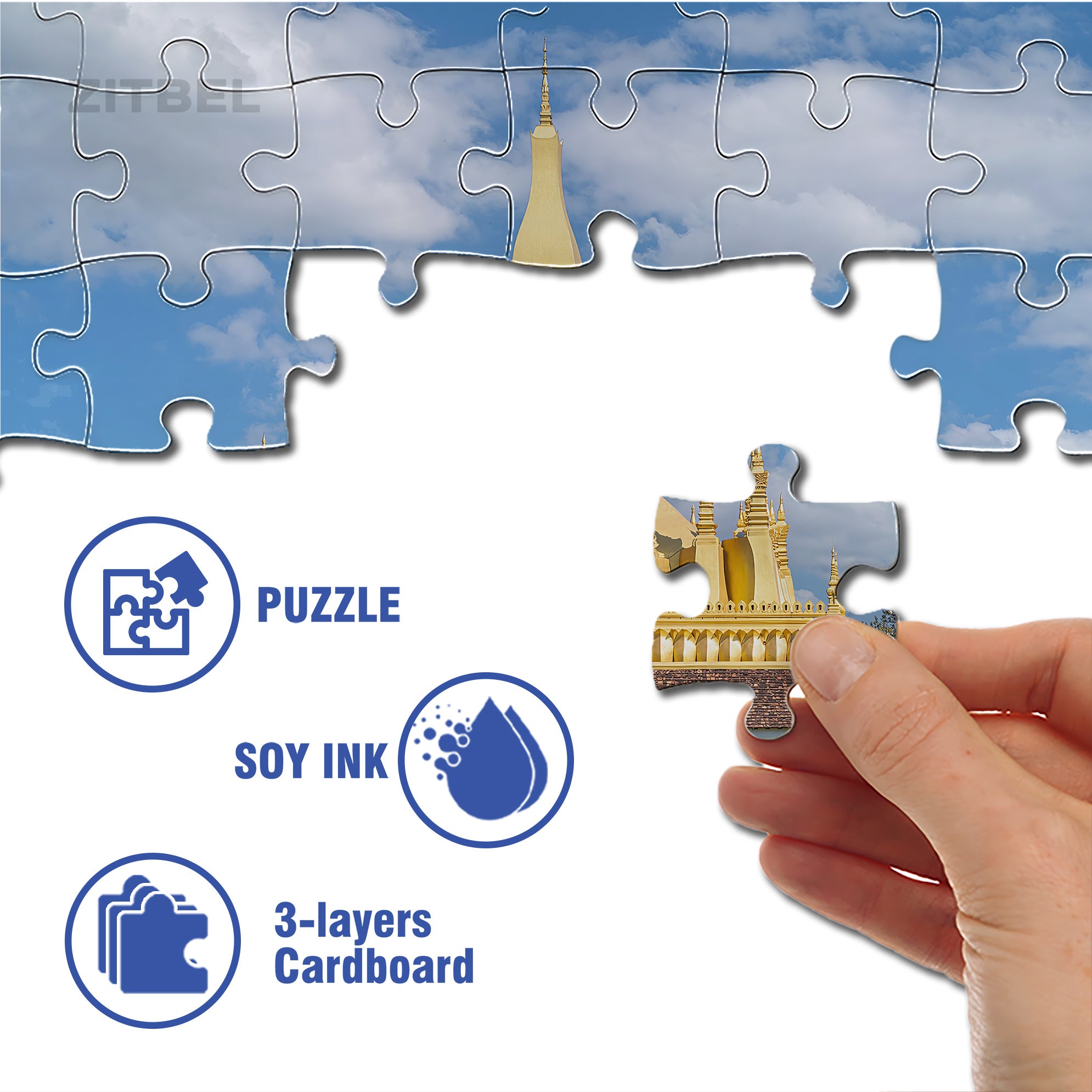 Vientiane Pagoda, Laos 500pcs/1000pcs Jigsaw Puzzle, Scratch-Resistant, Interactive Family Game & Brain-Boosting DIY Decor, Perfect for Halloween, Christmas & New Year Gifts, Family Puzzle Game