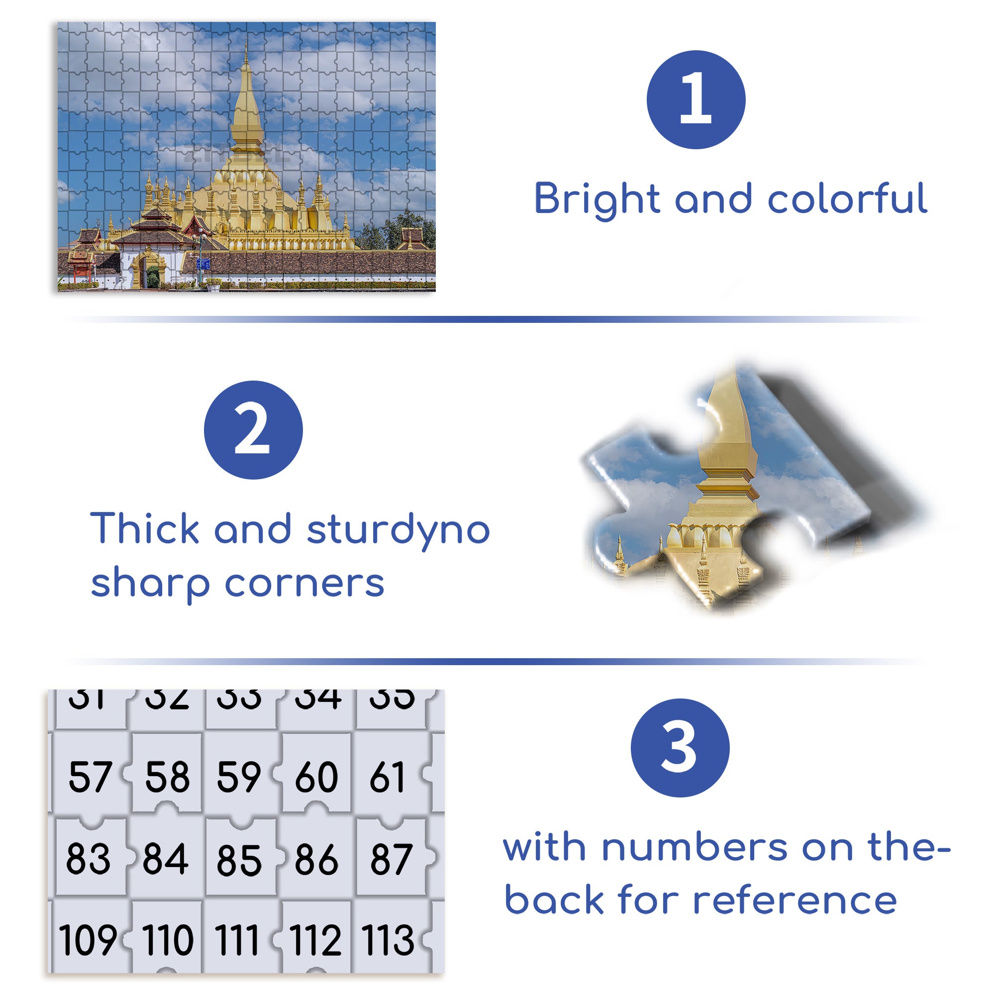 Vientiane Pagoda, Laos 500pcs/1000pcs Jigsaw Puzzle, Scratch-Resistant, Interactive Family Game & Brain-Boosting DIY Decor, Perfect for Halloween, Christmas & New Year Gifts, Family Puzzle Game