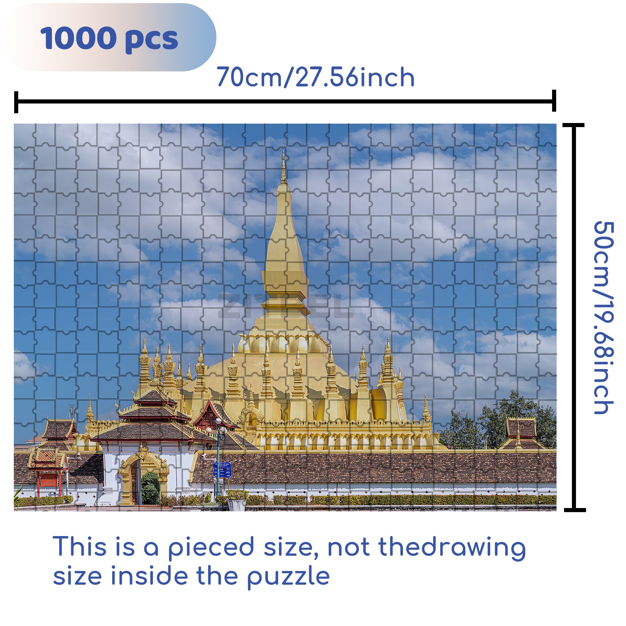 Vientiane Pagoda, Laos 500pcs/1000pcs Jigsaw Puzzle, Scratch-Resistant, Interactive Family Game & Brain-Boosting DIY Decor, Perfect for Halloween, Christmas & New Year Gifts, Family Puzzle Game