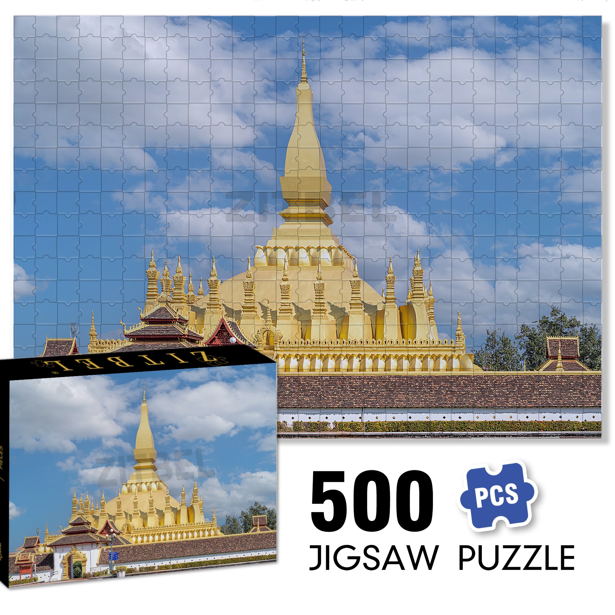 Vientiane Pagoda, Laos 500pcs/1000pcs Jigsaw Puzzle, Scratch-Resistant, Interactive Family Game & Brain-Boosting DIY Decor, Perfect for Halloween, Christmas & New Year Gifts, Family Puzzle Game