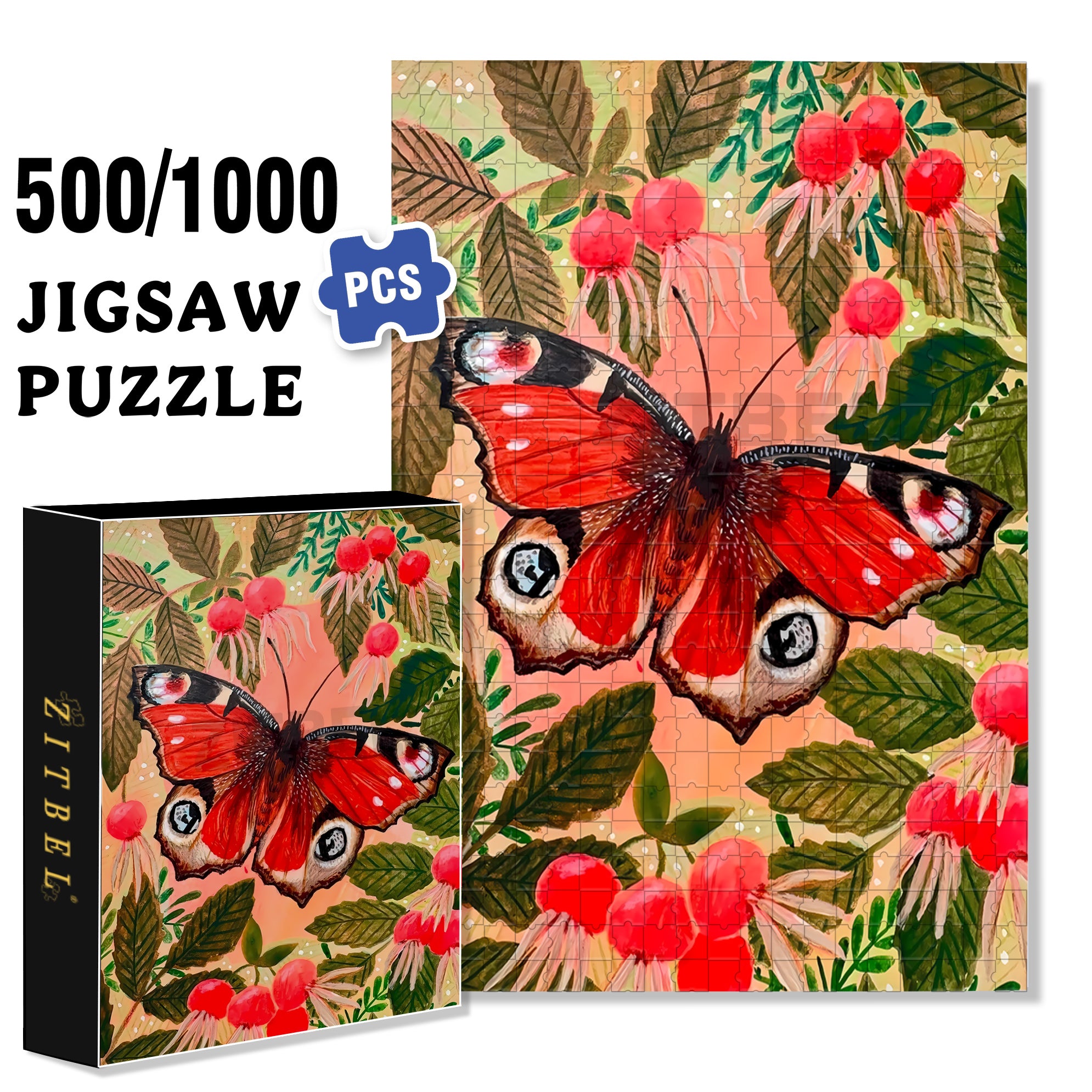 Butterfly Dance 500pcs/1000pcs Jigsaw Puzzle, Scratch-Resistant, Interactive Family Game & Brain-Boosting DIY Decor, Perfect for Halloween, Christmas & New Year Gifts, Family Puzzle Game