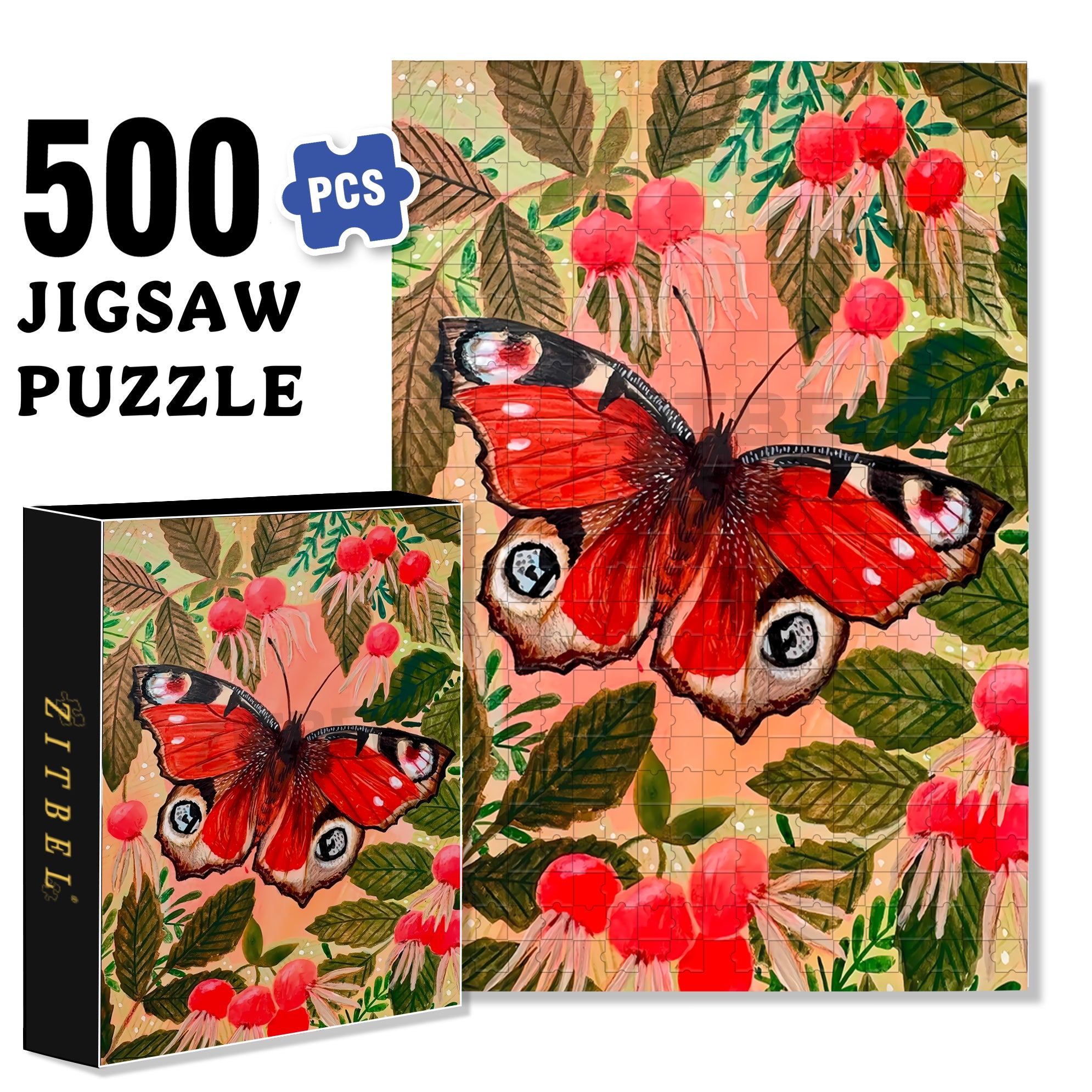 Butterfly Dance 500pcs/1000pcs Jigsaw Puzzle, Scratch-Resistant, Interactive Family Game & Brain-Boosting DIY Decor, Perfect for Halloween, Christmas & New Year Gifts, Family Puzzle Game