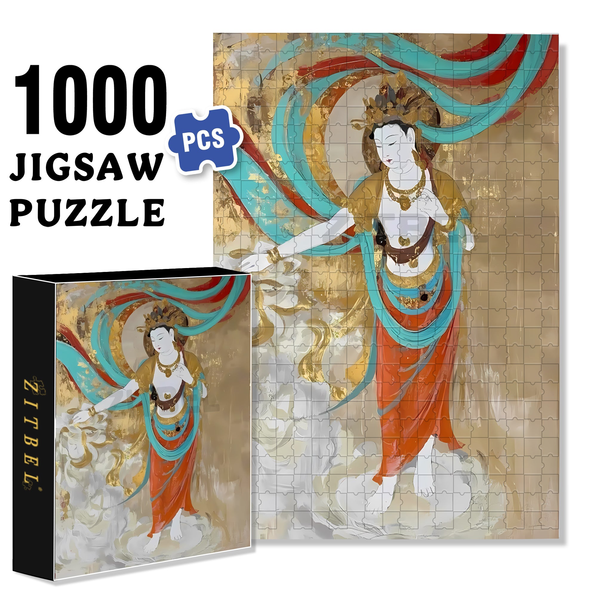 Dunhuang Murals 2 500pcs/1000pcs Jigsaw Puzzle, Scratch-Resistant, Interactive Family Game & Brain-Boosting DIY Decor, Perfect for Halloween, Christmas & New Year Gifts, Family Puzzle Game